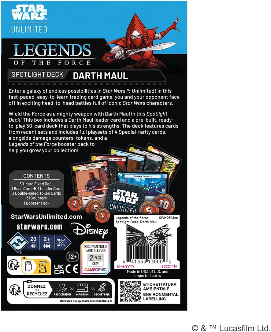 Fantasy Flight Games - Star Wars: Unlimited Trading Card Game Legends of the Force Darth Maul SPOTLIGHT DECK - Ready-to-Play 50-Card Deck with Exclusive Cards, Ages 12+, 2+ Players, 20 Minute Playtime
