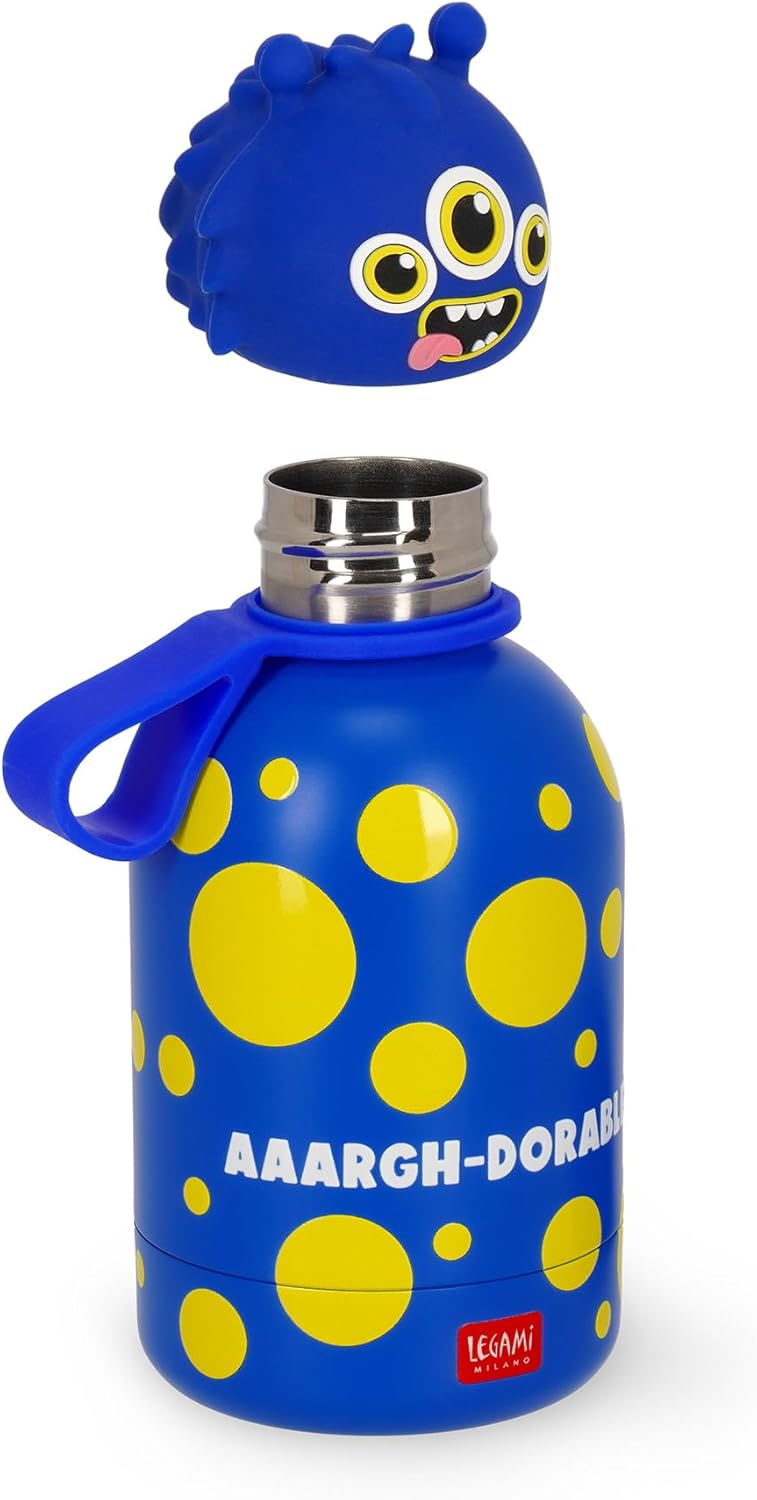 Legami - Hot & Cold BFF Thermal Water Bottle for Children, Monster Theme, in 18/8 Stainless Steel, Double Layer with Airtight, Keeps Hot for 12h and Cold 24h, Capacity 310 ml