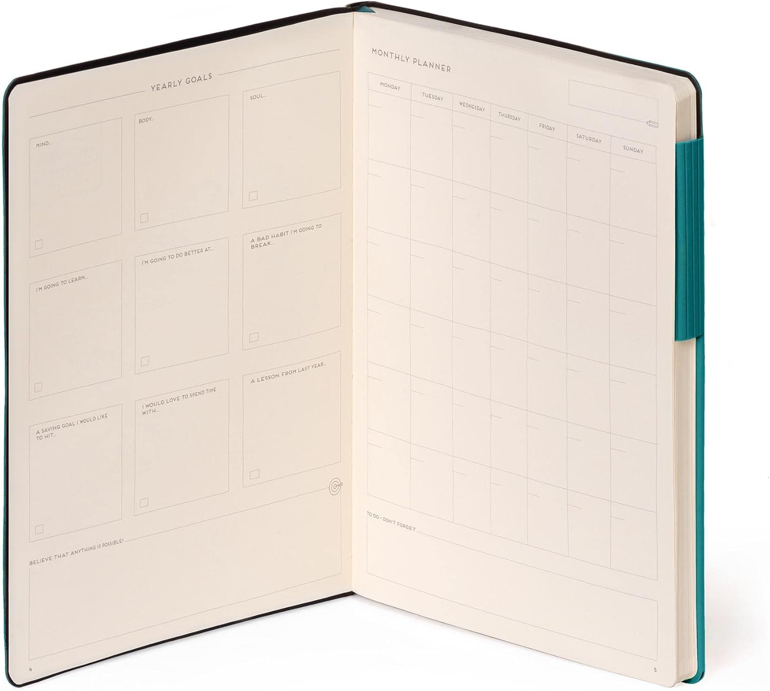 Legami - Large Lined Notebook, 192 Pages, Soft PU Cover, FSC® Certified Paper, 90 g/m² Ivory Paper, Monthly Planner, Address Book, Bookmark, 17 x 24 cm, Malachite Green