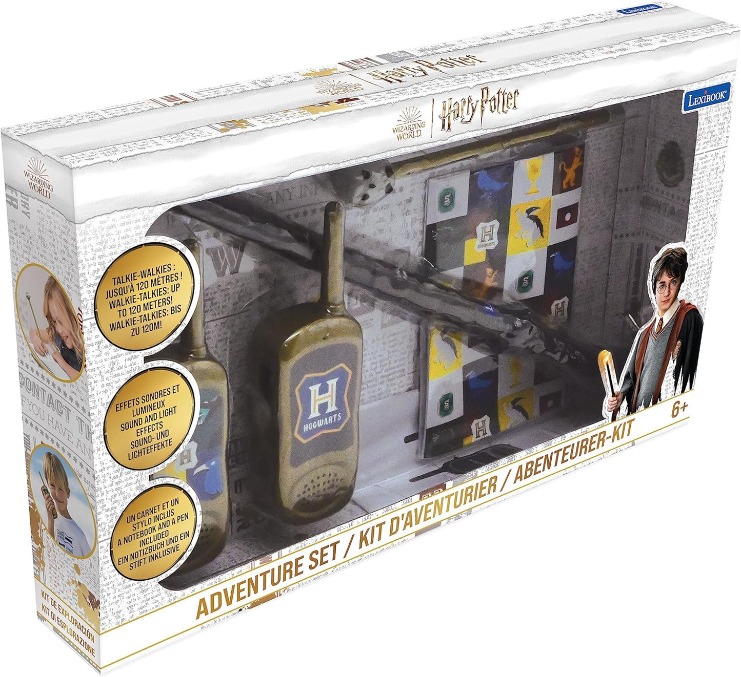 Lexibook, Harry Potter, Wizard Adventurer Set with Talkies-Walkies, magic wand, notebook, pen, eraser, white/gold, RPTW11HP
