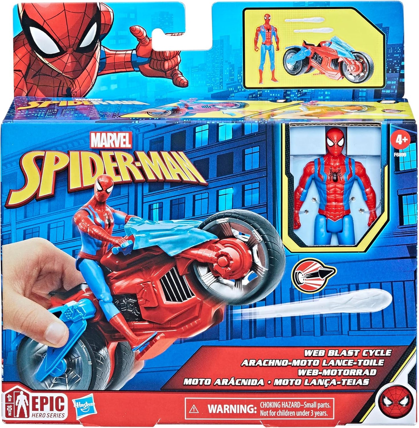 Marvel Spider-Man Web Blast-motorfiets, speelgoedset, actiefiguur van 10 cm en 2 webprojectielen