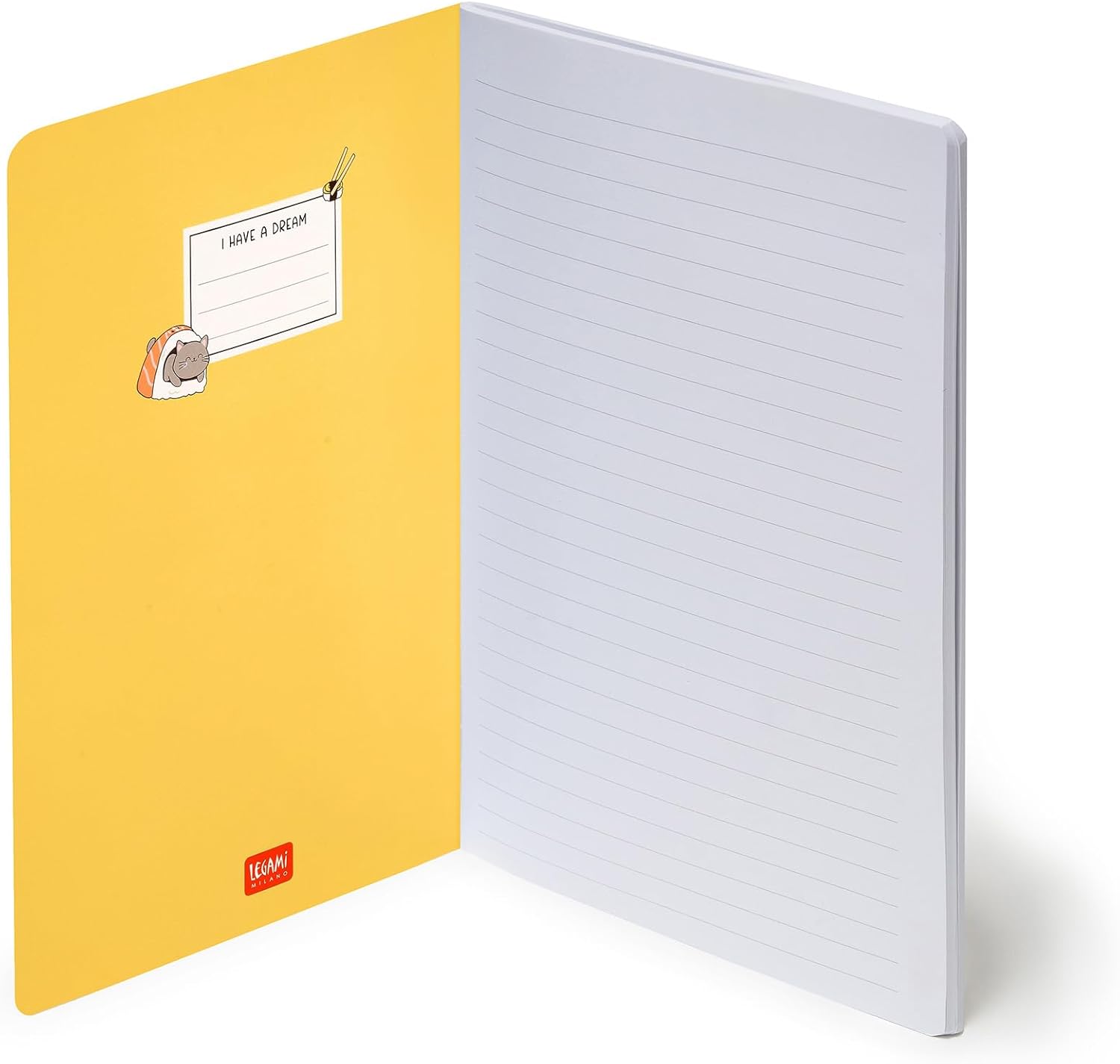 Legami - 7mm Sushi Cat B5 Large Lined Notebook - FSC Certified Paper - 100 Pages - Singer Dot Bound - 18.5 x 24.8 cm