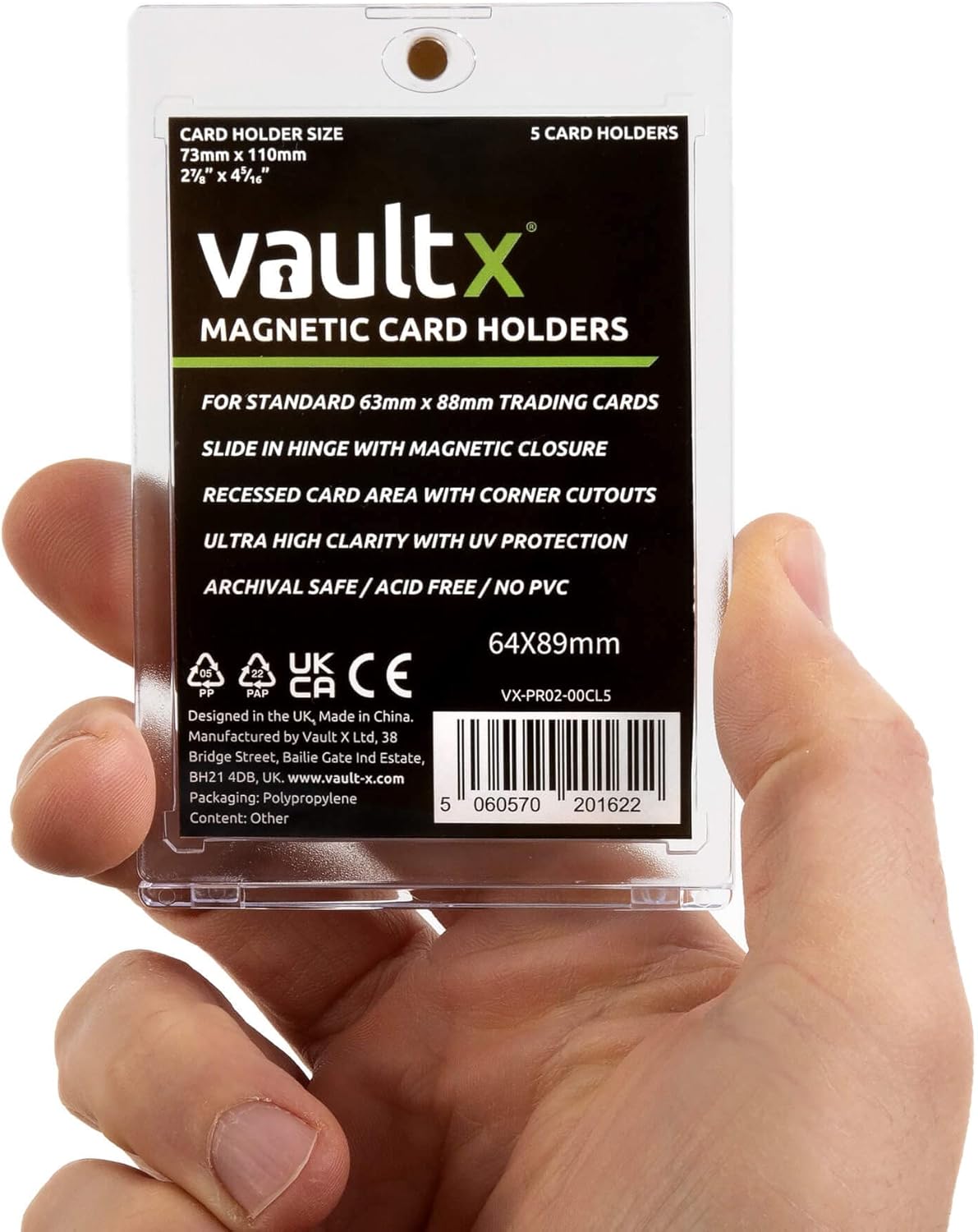 Vault X Magnetic Card Holders 55pt for Trading Cards, One Touch Hard Cases with UV Protection, Clear Display for Collectible Card Games, Sports, TCG (5 Pack
