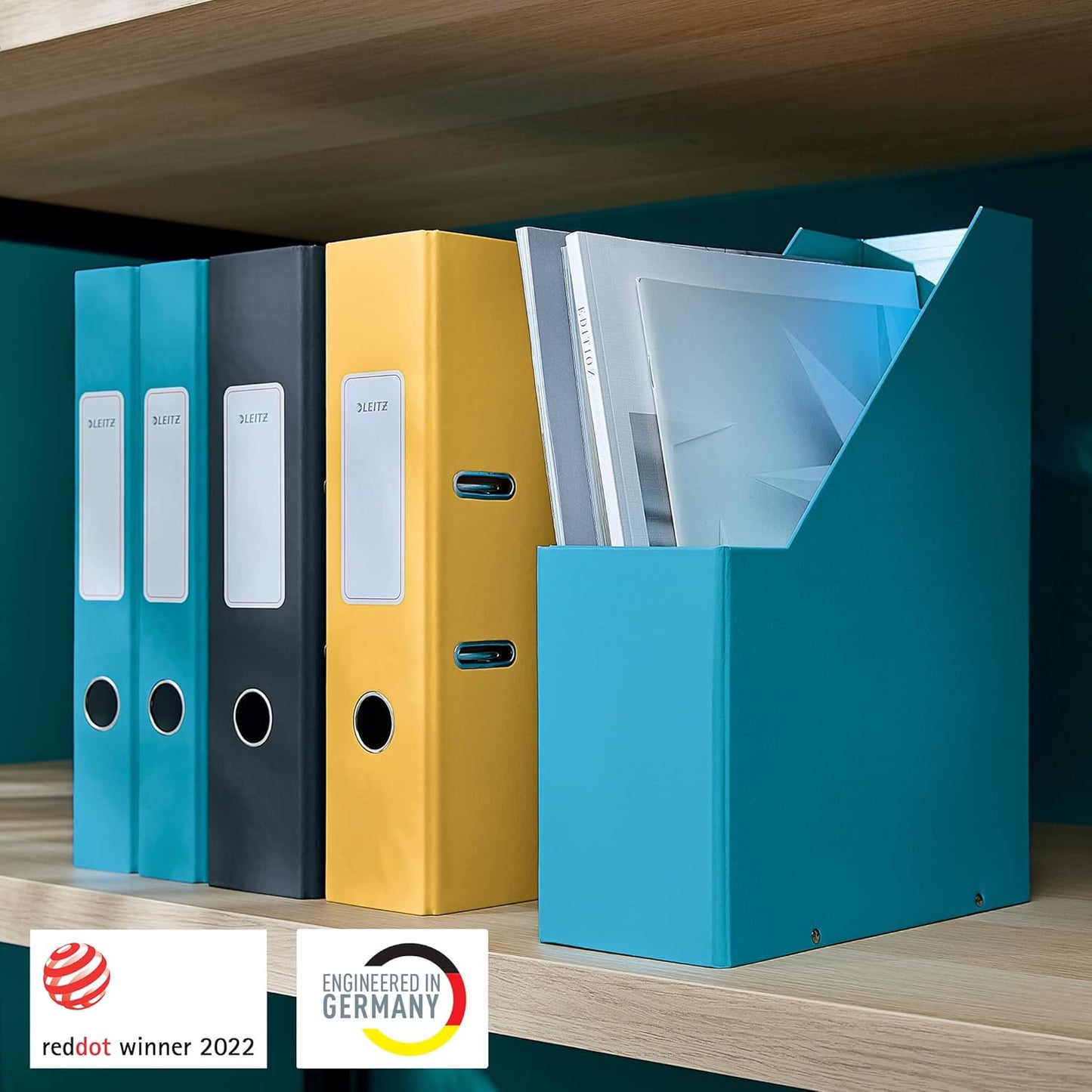 Leitz Click & Store Magazine File, Cardboard Desk Storage Solution for Home/Office, A4 Paper Holder, Storage Organiser for Files & Folders, Cosy Range, Calm Blue, 53560061