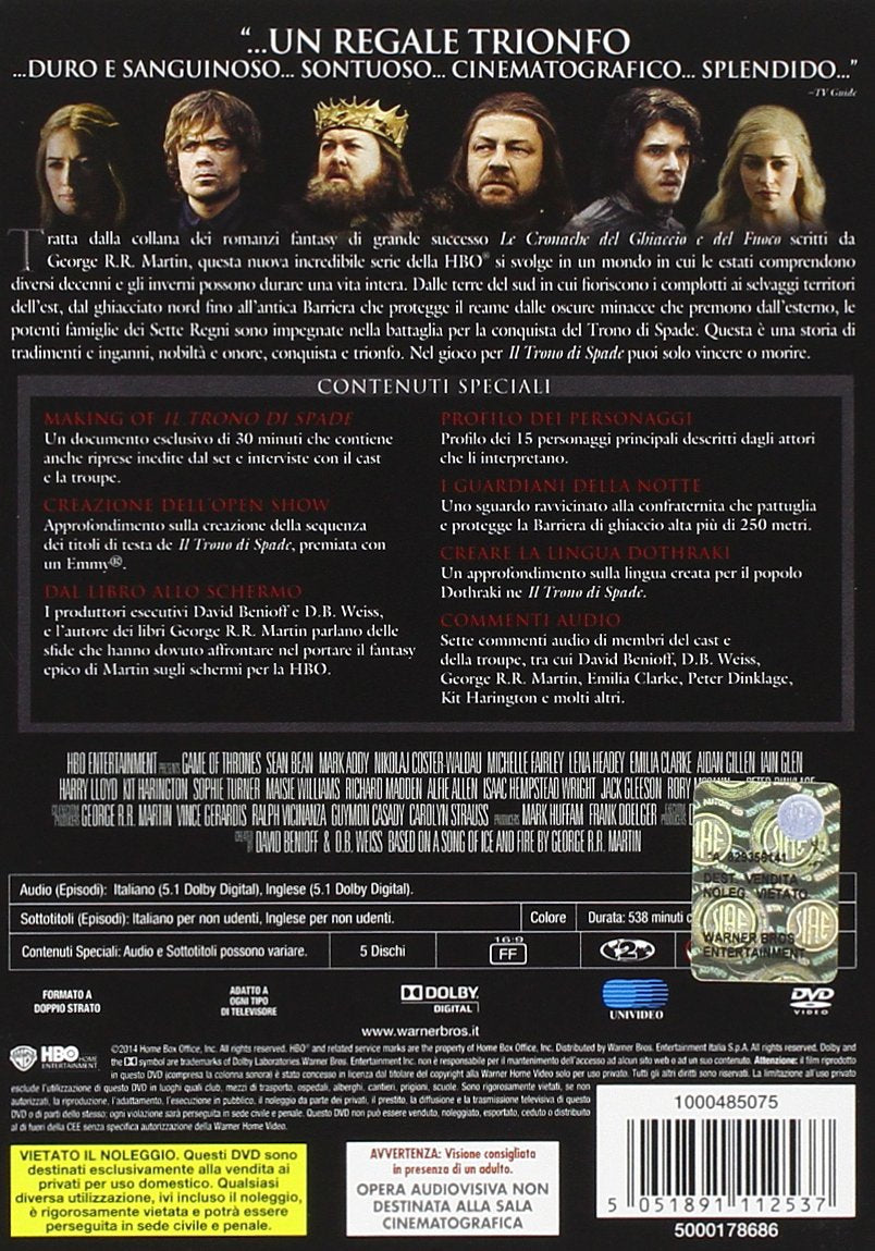 il trono di spade - season 01 (5 dvd) box set dvd Italian Import