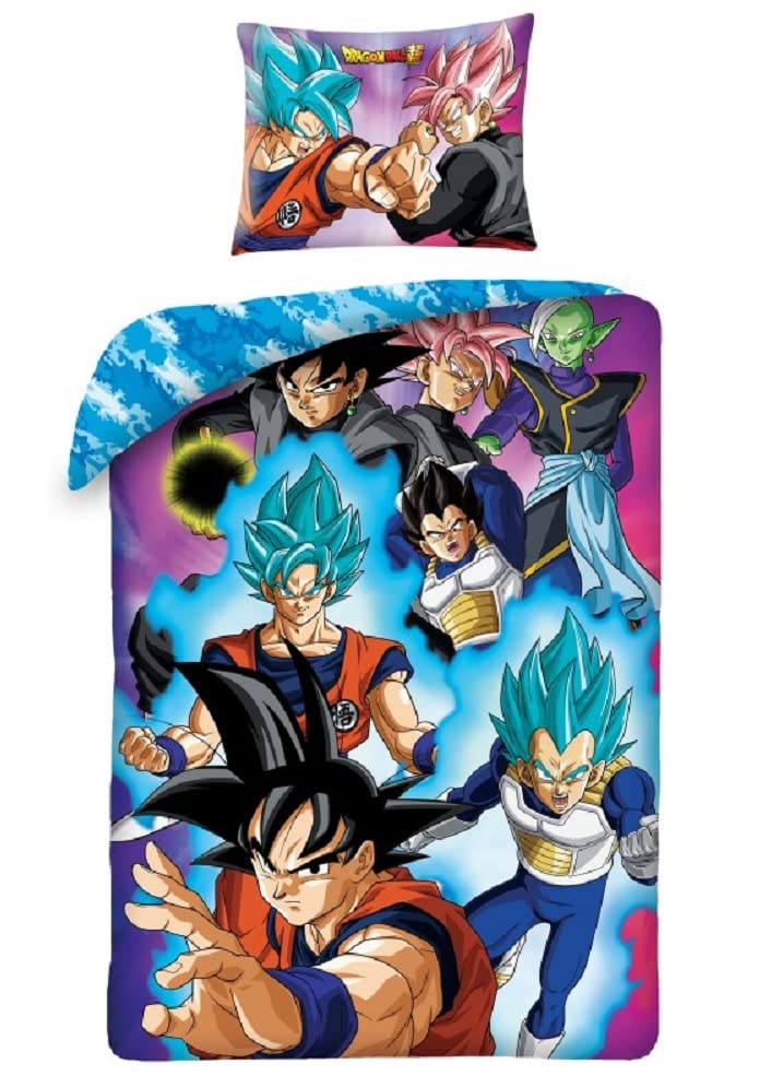Halantex Set Letto DRAGONBALL SUPER PROTAGONISTI Goku Vegeta Copripiumino Reversibile 140x200cm e Federa 70x90cm - Multicolore - 100% Cotone