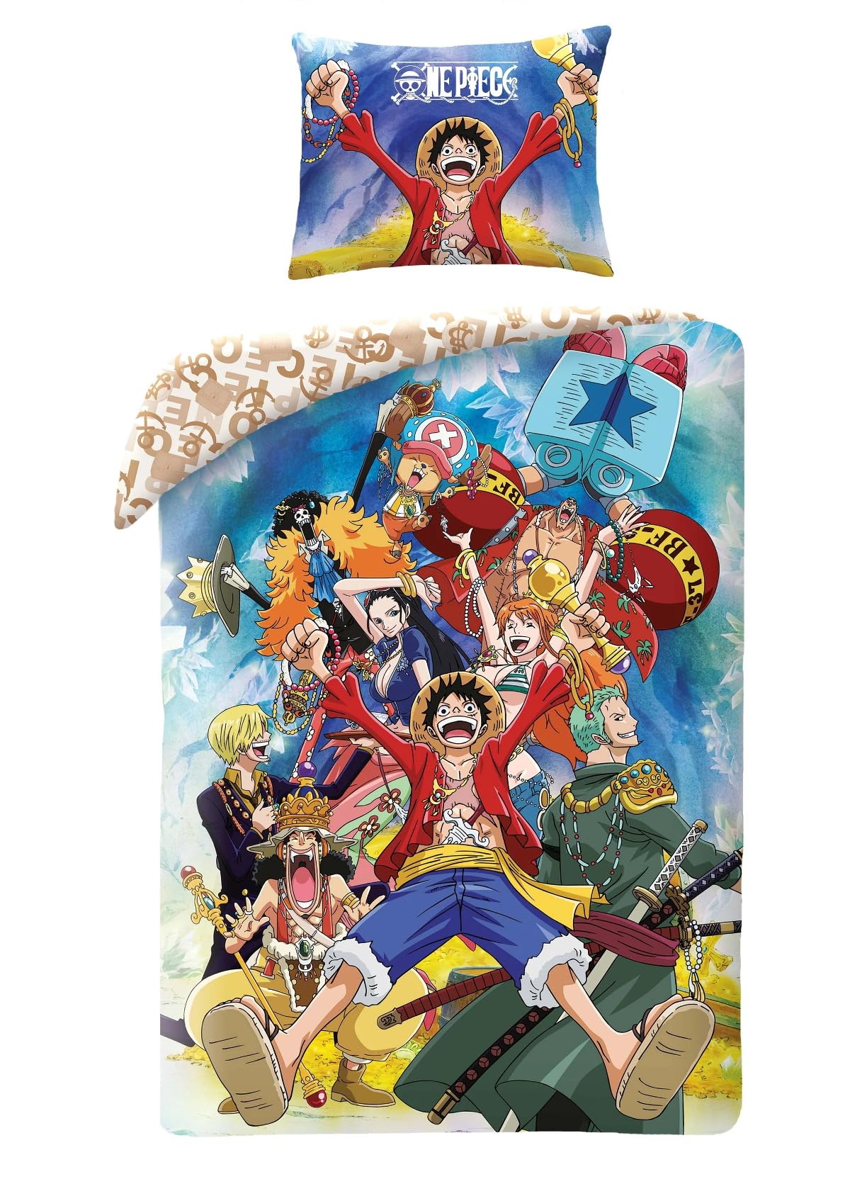 Halantex Monkey D. Luffy One Piece Bed Set and Various Characters – Duvet Cover 140 x 200 cm with Pillowcase 70 x 90 cm – 100% Polyester Multi-Coloured