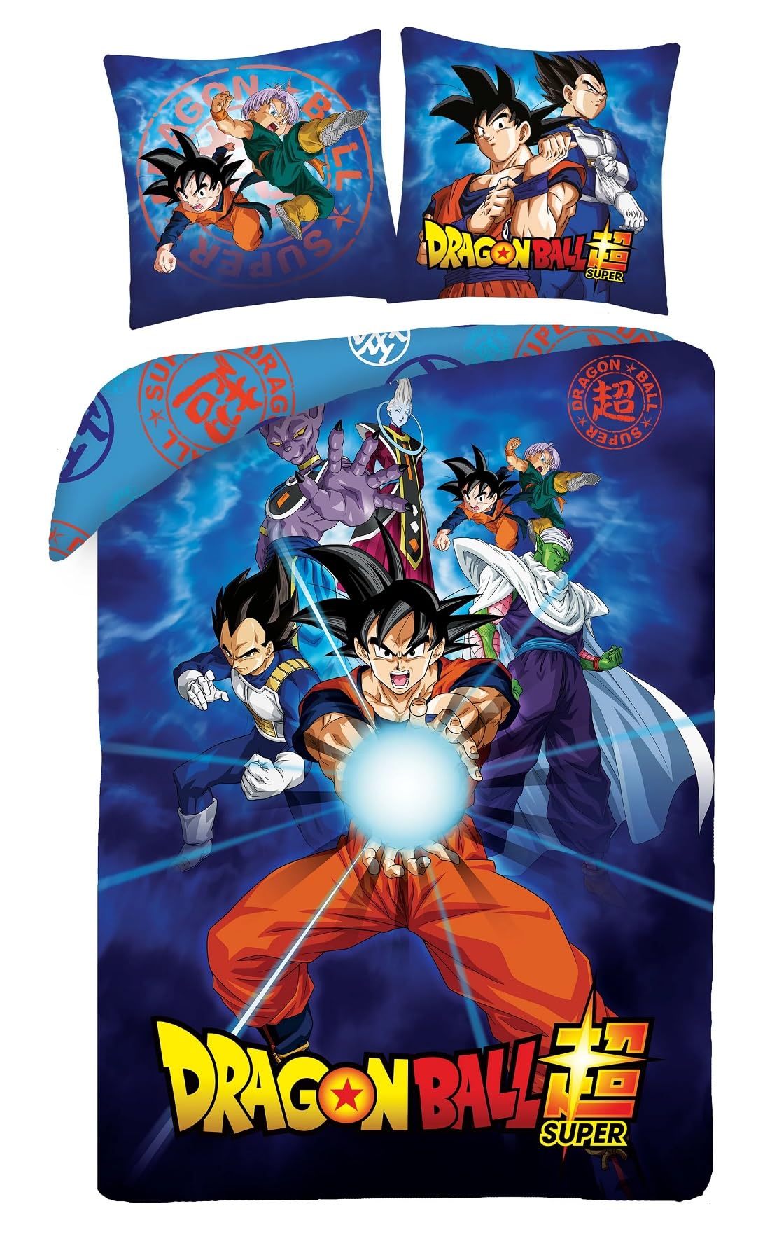 Halantex Dragon Ball Goku with Friends Beerus Junior Gohan Vegeta – Kamehameha – Bed Set Duvet Cover 140 x 200 cm with Pillowcase 70 x 90 cm – 100% Polyester Multi-Coloured