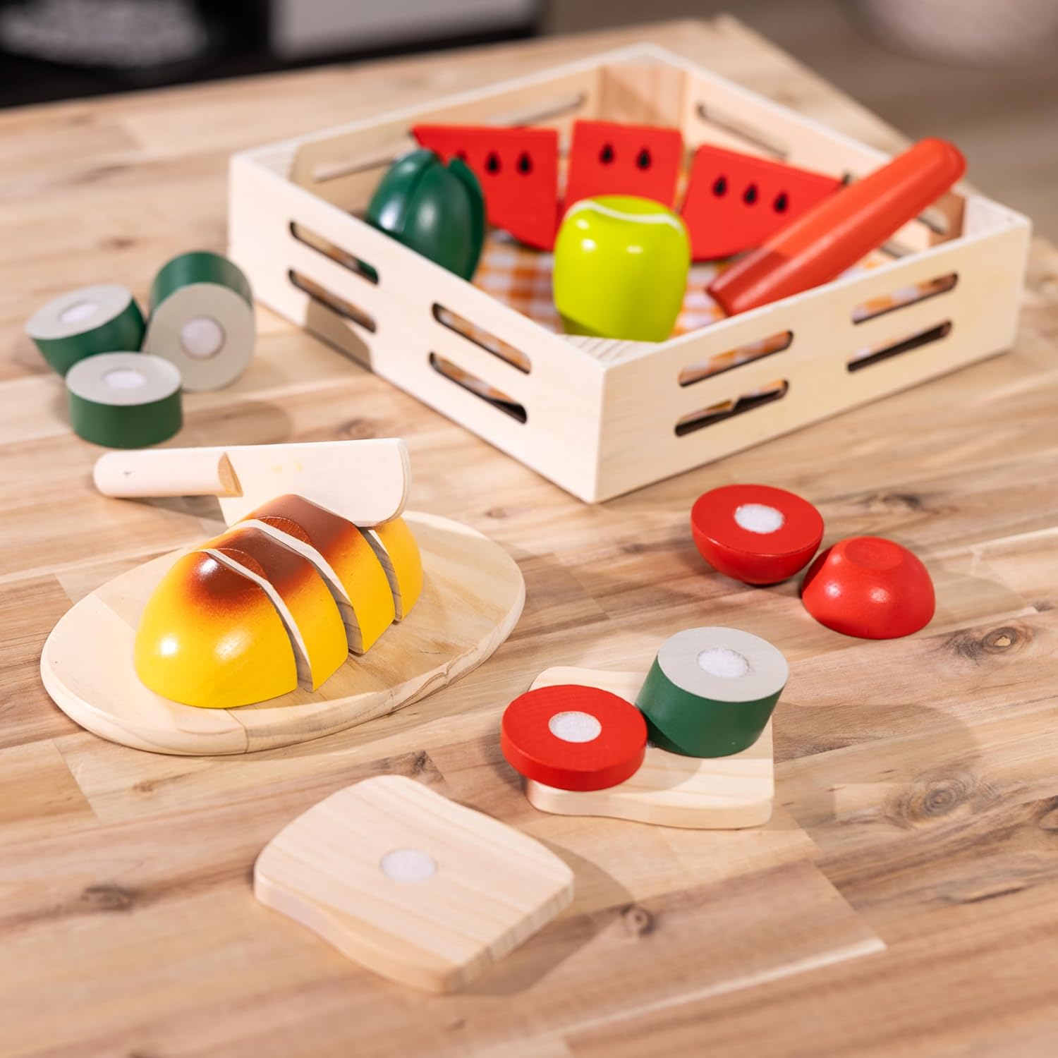 Melissa & Doug Schneiden von Essen aus Holz | Fantasiespiel | Essensspiel | 3+ | Geschenk für Jungen oder Mädchen, 487, Mehrfarben, Cutting food