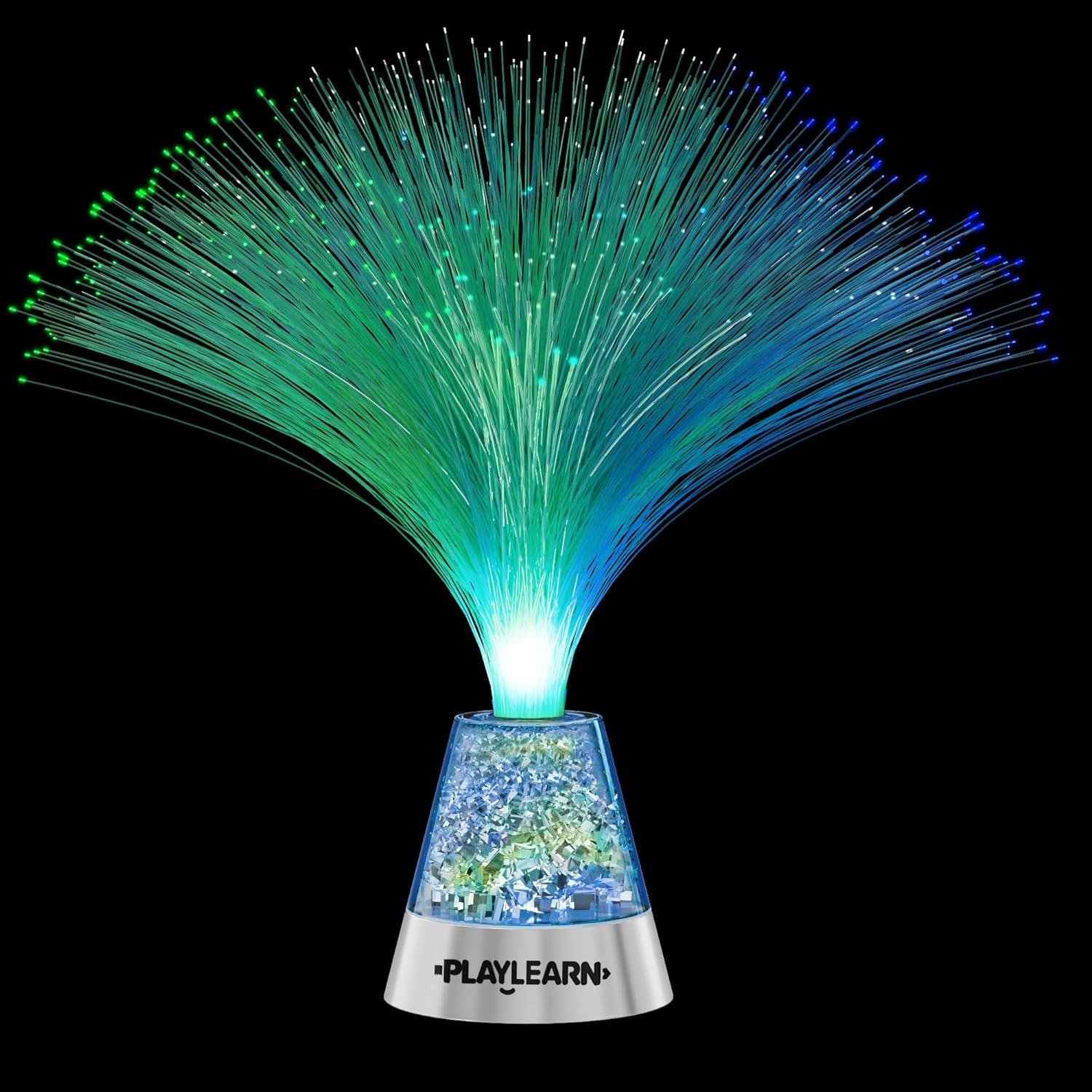 Playlearn Fibre Optic Colour Changing Lamp, Crystal Filled Base - 4 Colours Battery Operated, For Kids, Adults - 13 Inch Mood Novelty Lamp Bedroom or Table Decoration