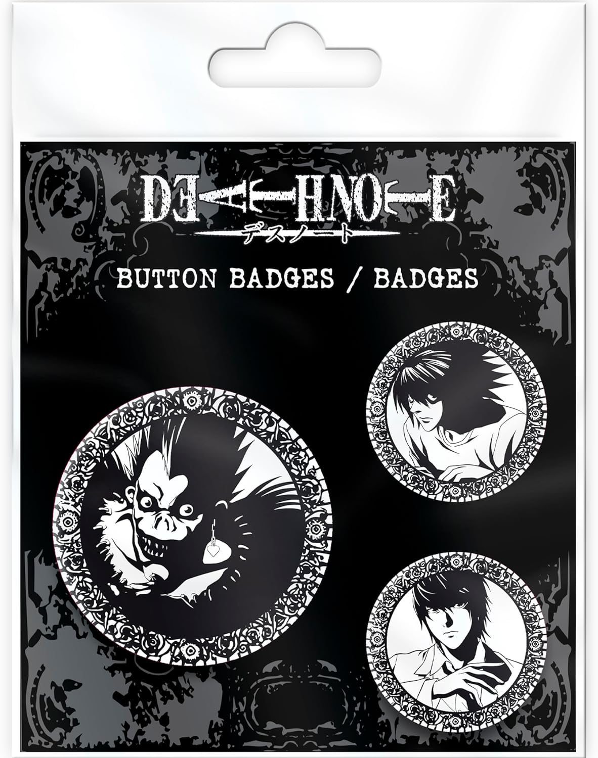 ABYstyle – Pack of 3 DEATH NOTE Light, L & Ryuk Badges – Official Product – Diameter 5 cm & 3.2 cm – Soft Touch Touch