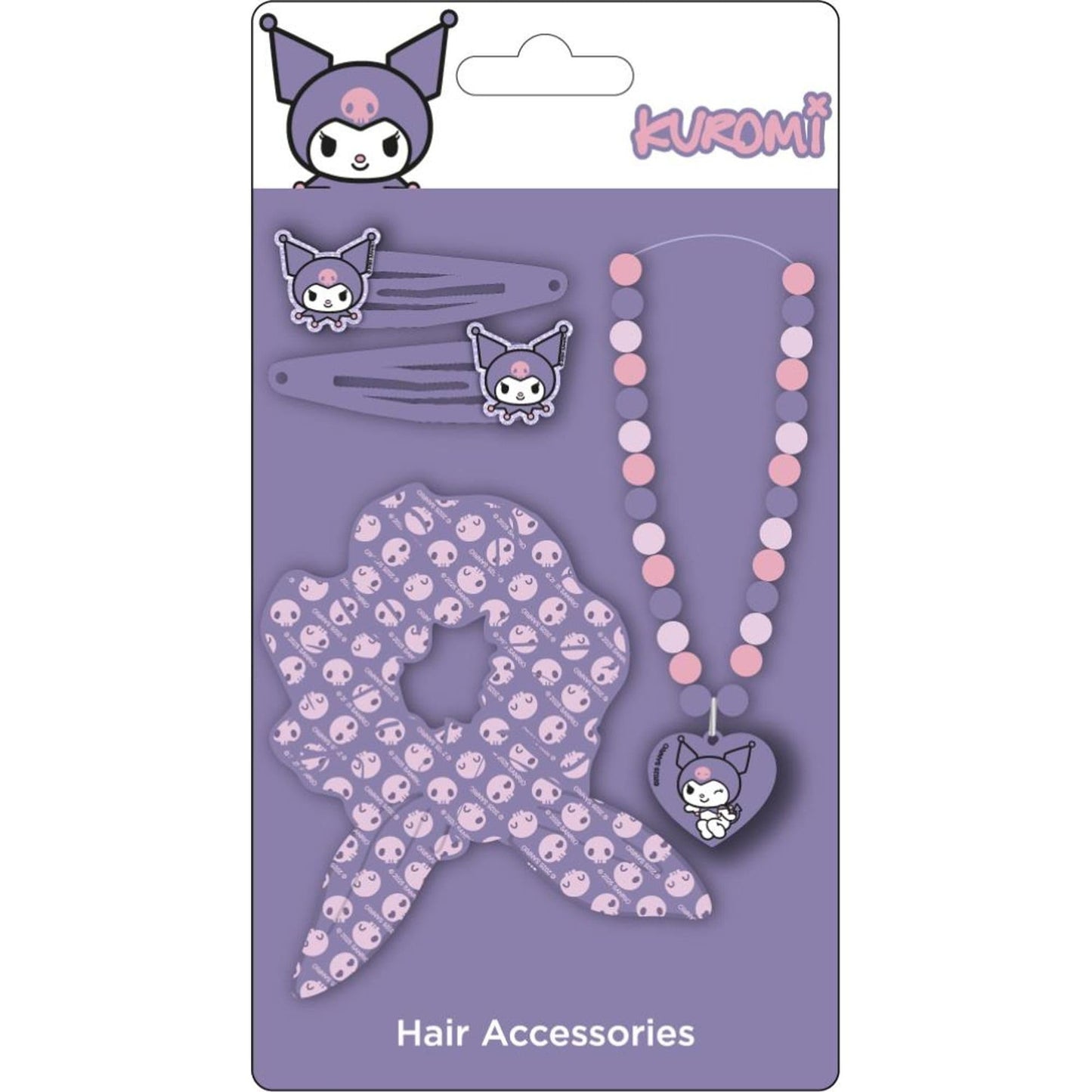 Hello Kitty Kuromi Beauty Accessory Set | Tweezers, Scrunchie and Necklace Kit for Kids | Accessories in Purple Shades with Sanrio Alternative Design