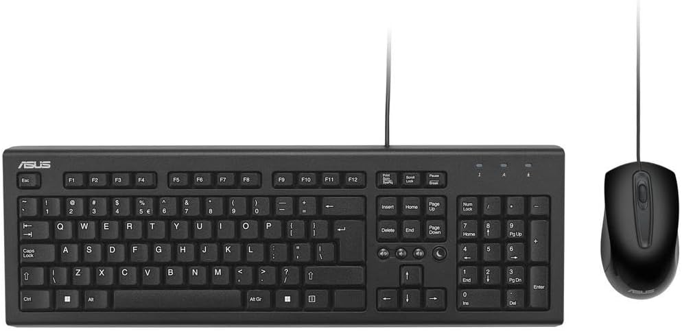 Asus U2000 Wired Keyboard and Mouse Desktop Kit, USB, 1000 DPI, Multimedia