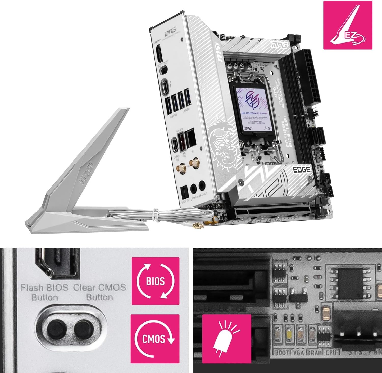 MSI MPG B860I EDGE TI WIFI Motherboard, Mini-ITX - Supports Intel Core Ultra Processors (Series 2), LGA 1851-110A SPS VRM, DDR5 Memory Boost (8600+ MT/s OC), PCIe 5.0 x16, M.2 Gen5, Wi-Fi 7, 5G LAN