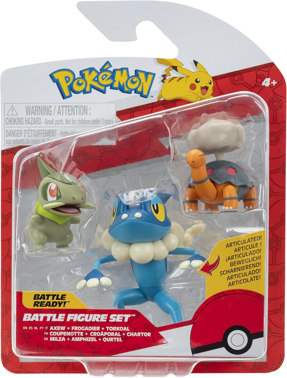Pokémon Pack de 3 Figurines de Combat Comprend Les Figurines de Combat Chartor et Coupenotte de 5 cm et Croâporal de 7,5 cm