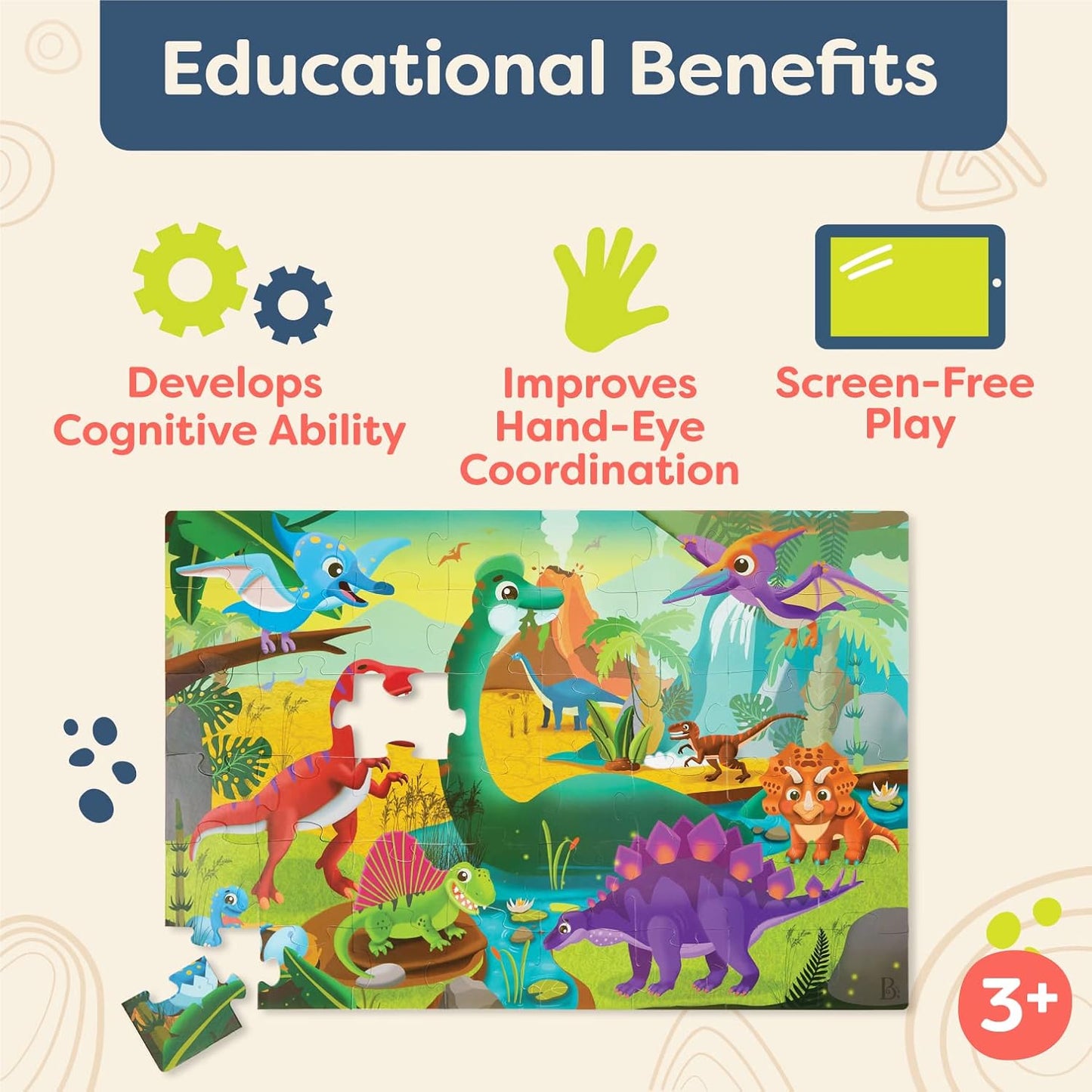 B. toys Floor 48-delige dinosaurus puzzel voor kinderen - educatief & ontwikkelingsspeelgoed - 3 jaar + - Gigantic Jigsaw-dinosaurus (Branford BX220Z