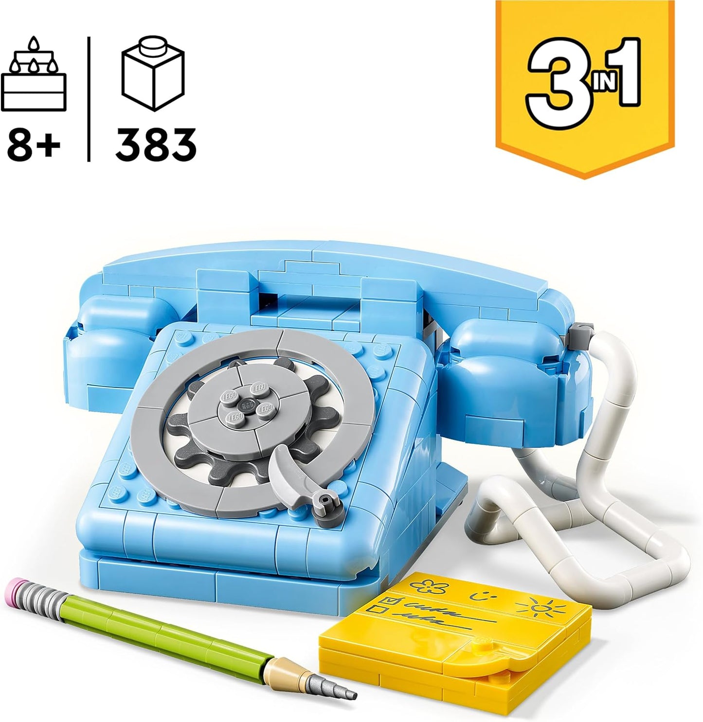 LEGO Creator 3in1 Retro Telephone Toy with Rotary Dial - Transforms into a 1980s Model or 2 Mobile Phones from the 2000s - Creative Gift for 8+ Year Old Girls & Boys - 31174