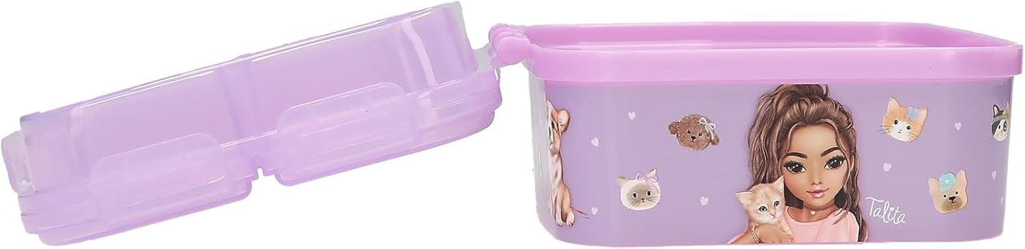 Depesche 13518 TOPModel Kitty en Doggy - lunchbox in paars, met modelmotief, honden en katten, lunchbox met 4 vakken en klapdeksel
