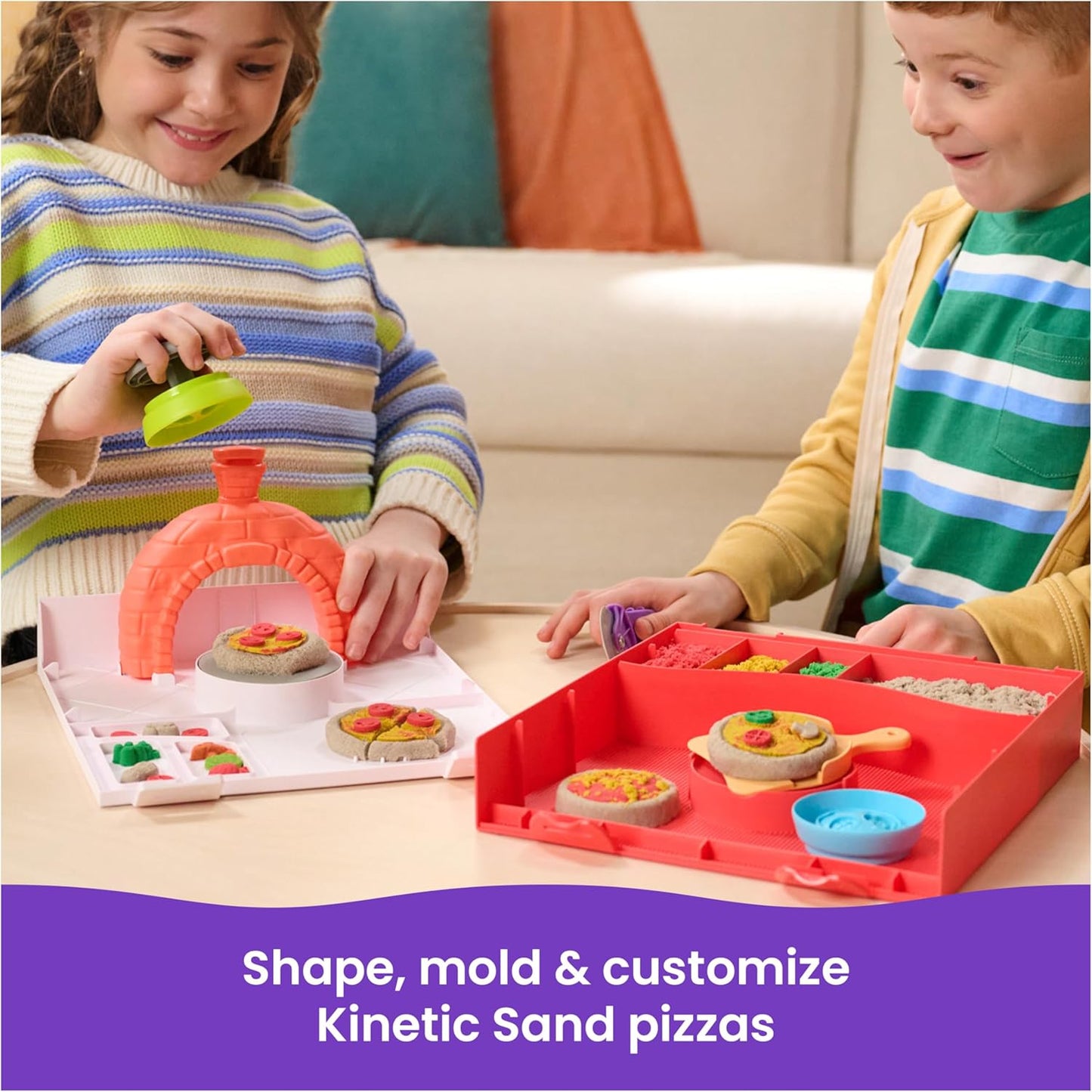 Kinetic Sand, SquishPizza Rising Pizza Playset with 452g Play Sand and 5 Tools, Kids’ Toys for Girls and Boys Aged 5 and up