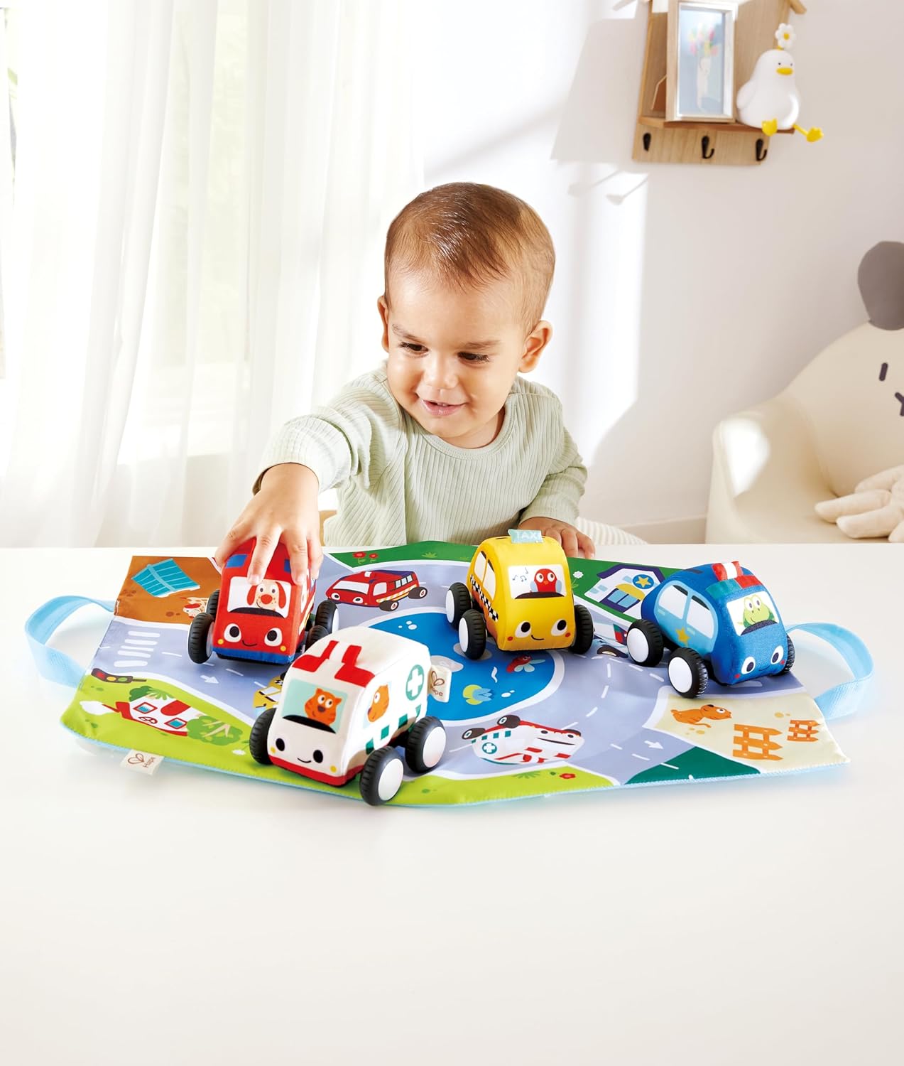 Hape Pull-Back Plush Car Set, Soft Material, Easy-to-Grip for Crawling & Scooting, 6M+