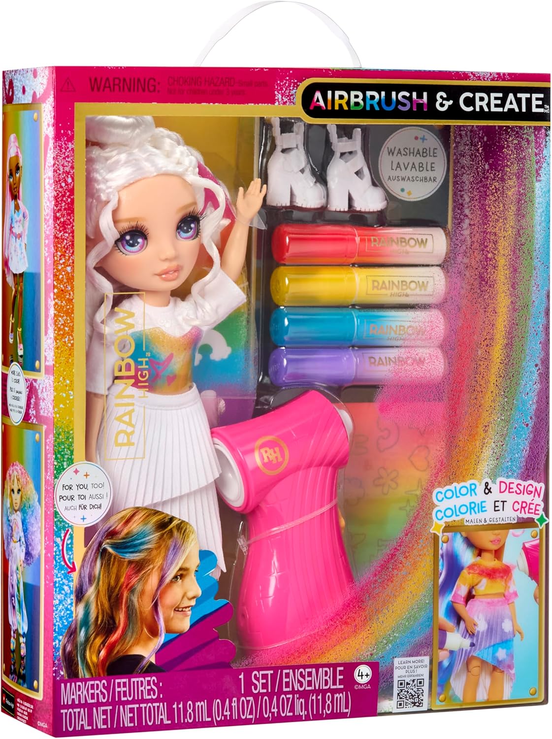 Rainbow High Air Brush & Create - 1 DIY Fashion Doll with Airbrush Market Kit, Washable Rainbow Markers, Long Hair, Purple Eyes, Creative Play for Children 4 to 12+