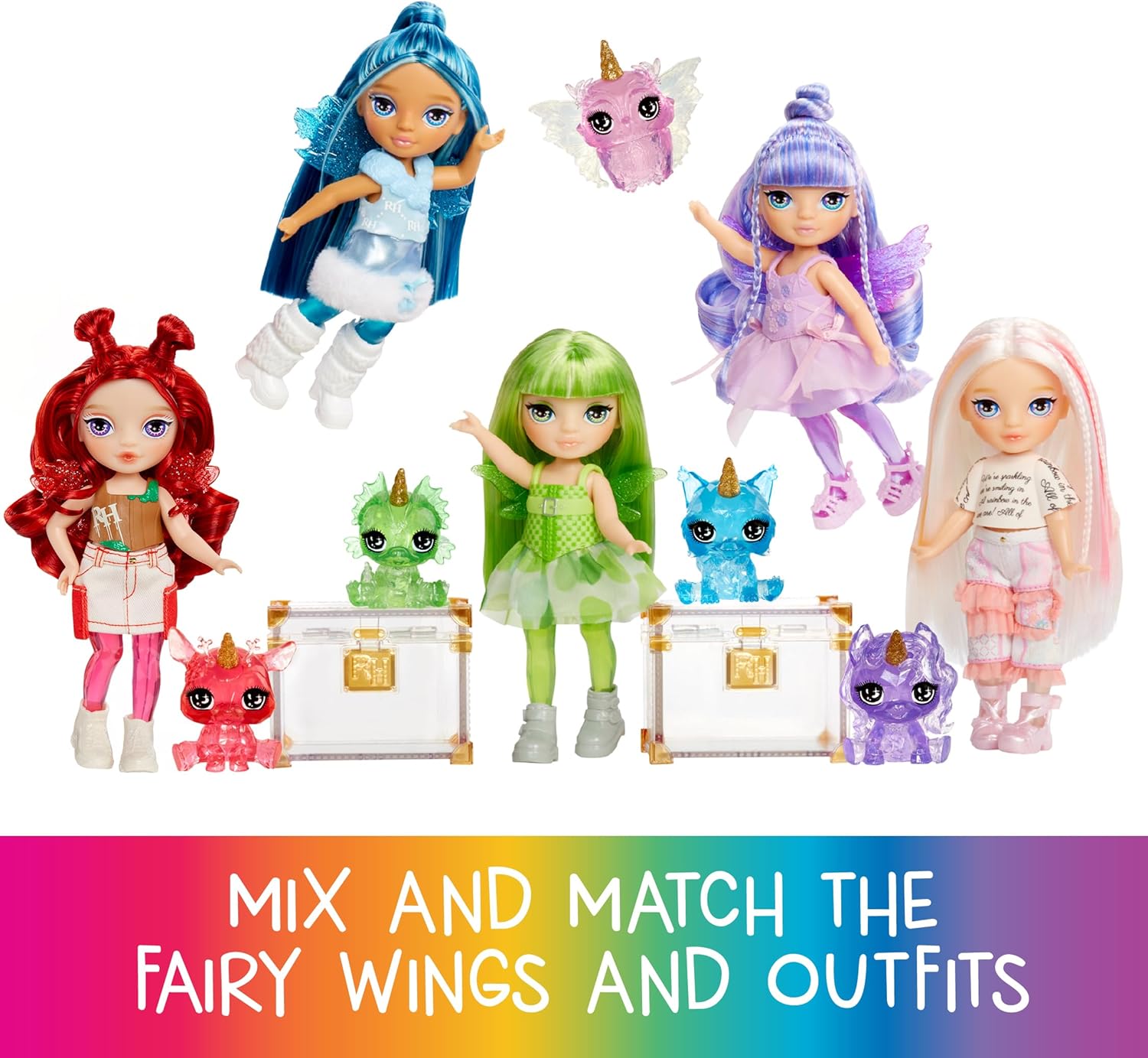 Rainbow High Littles Rainbow Fantasy Fairies & Pet - Opal, Rainbow - 14cm Posable Small Doll & Fantasy Owl Pet with Interchangeable Fairy Wings, Cute Present for Children 4+