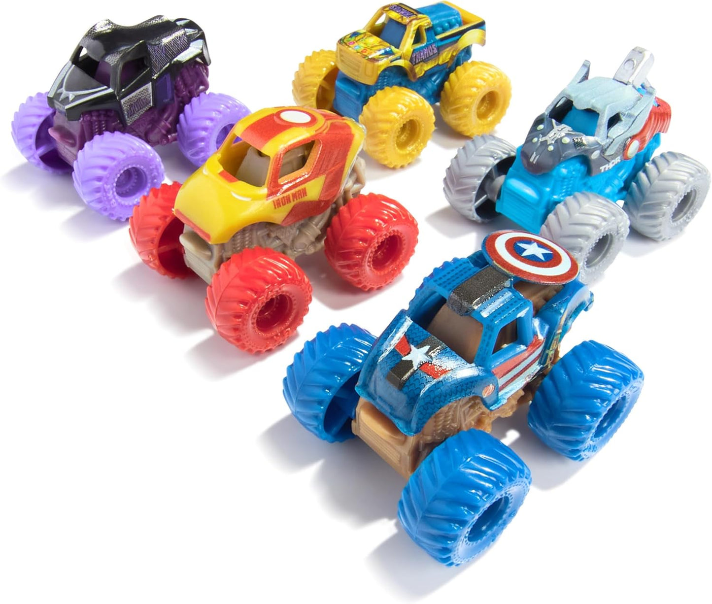 Monster Jam, Marvel Official Mini 5-Pack with Mystery Collectible Monster Truck, 1:87 Scale, Surprise Kids Toys for Boys and Girls Ages 3 and up