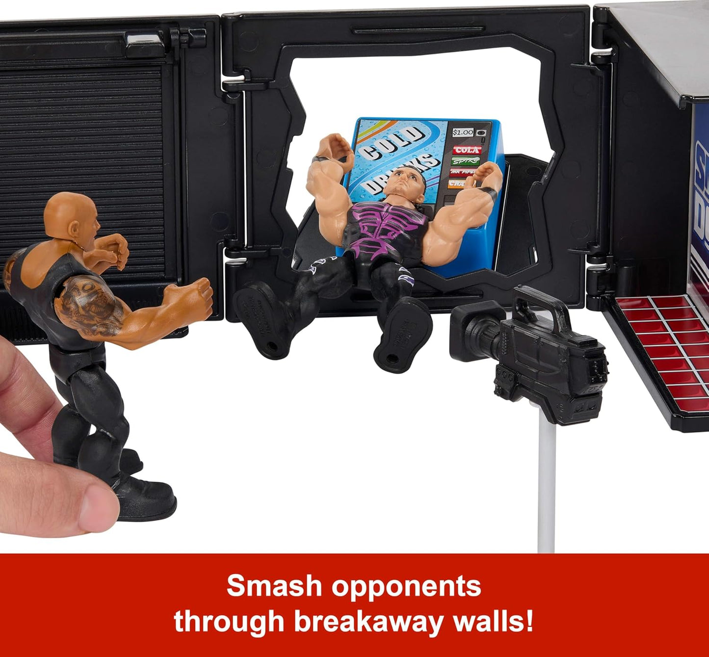 Mattel WWE Knuckle Crunchers 2-in-1 Microphone & Playset with Action Figure & 2 Accessories, Final Boss Set with 3.25-inch The Rock