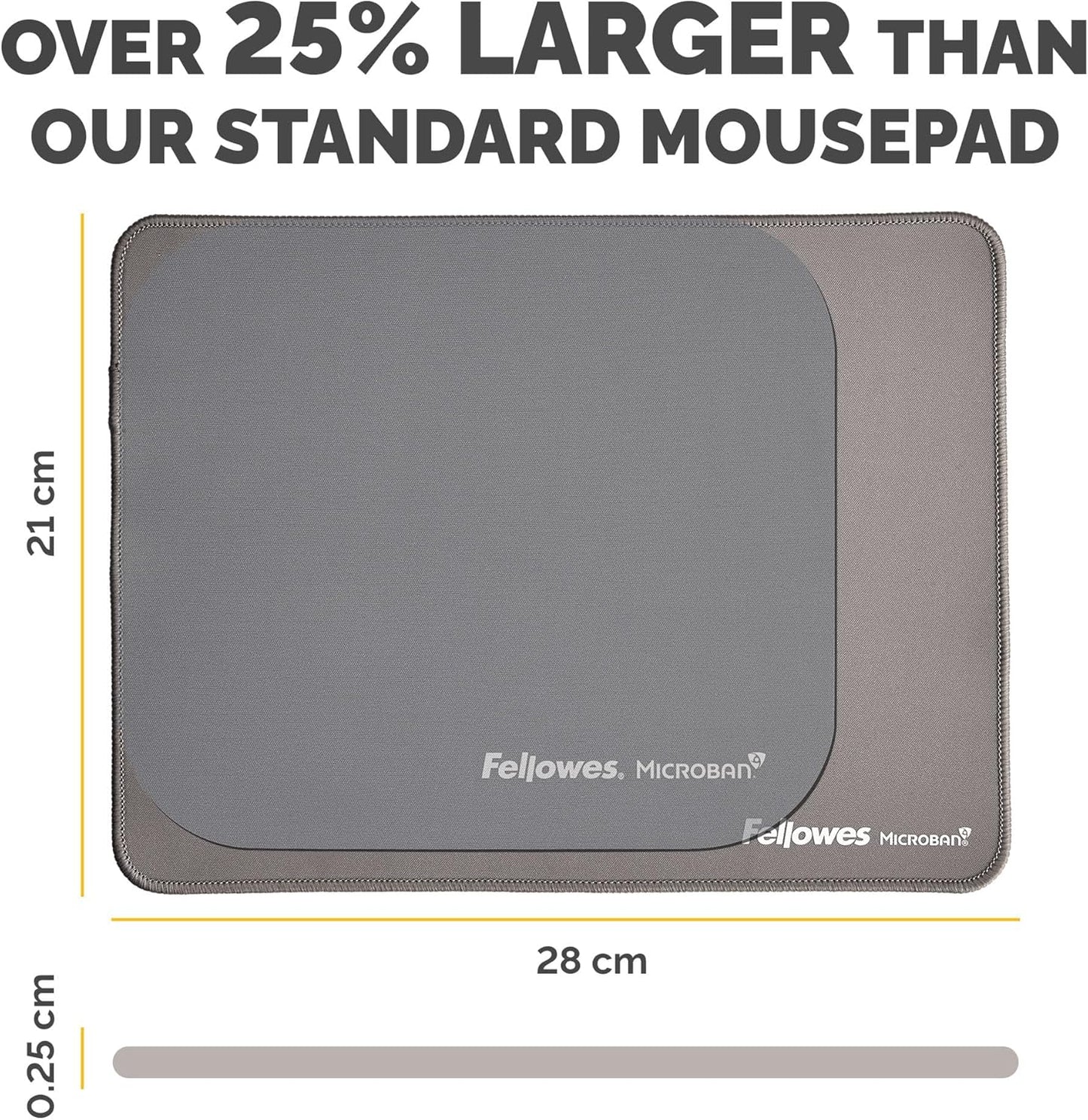 Fellowes Breyta Mousepad ergonomico extra-large grigio - Base in gomma antiscivolo, bordi cuciti resistenti, protezione Microban, ecologico e ottimizzato per mouse ottici e laser.