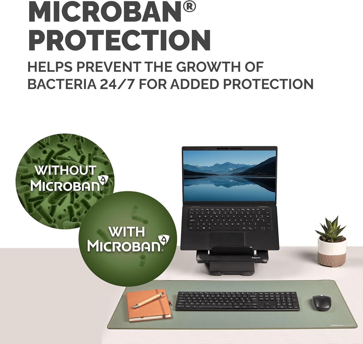 Fellowes Breyta Tappetino da scrivania grande Salvia - Base in gomma antiscivolo, bordi cuciti resistenti, protezione Microban, ecologico e perfetto per scrivere, digitare e utilizzare il mouse.