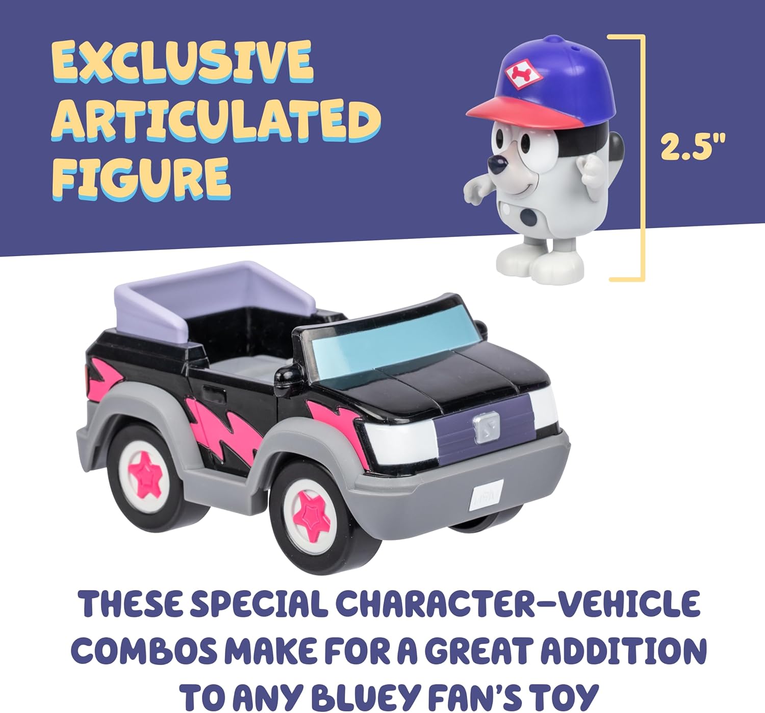 Bluey Hit The Road And Her Friends In This Cute Little Vehicle! Ride Along In Pizza Girls Car with Muffin, This Vehicle Fits One 2.5" (6cm) Articulated Muffin Figure Inside