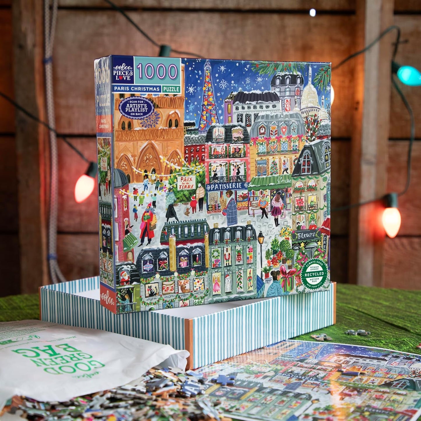 eeBoo París – Puzzle para Adultos, 1000 Piezas, diseño de Escena navideña, x 58,5 cm (PZT781