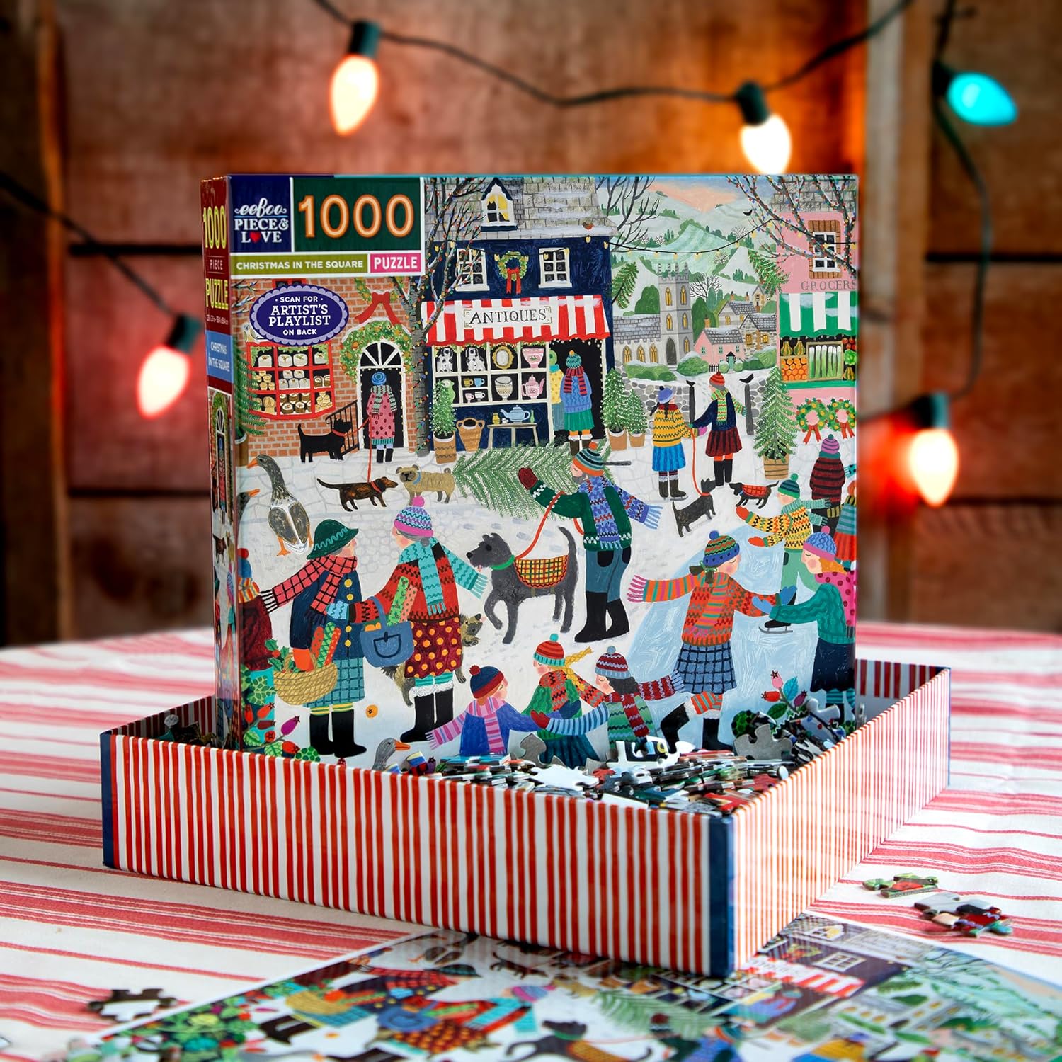 Eeboo - Puzzel 1000 stukjes Christmas in The Square - Kerstpuzzel 1000 stukjes - Afmetingen 58,5 cm x 58,5 cm