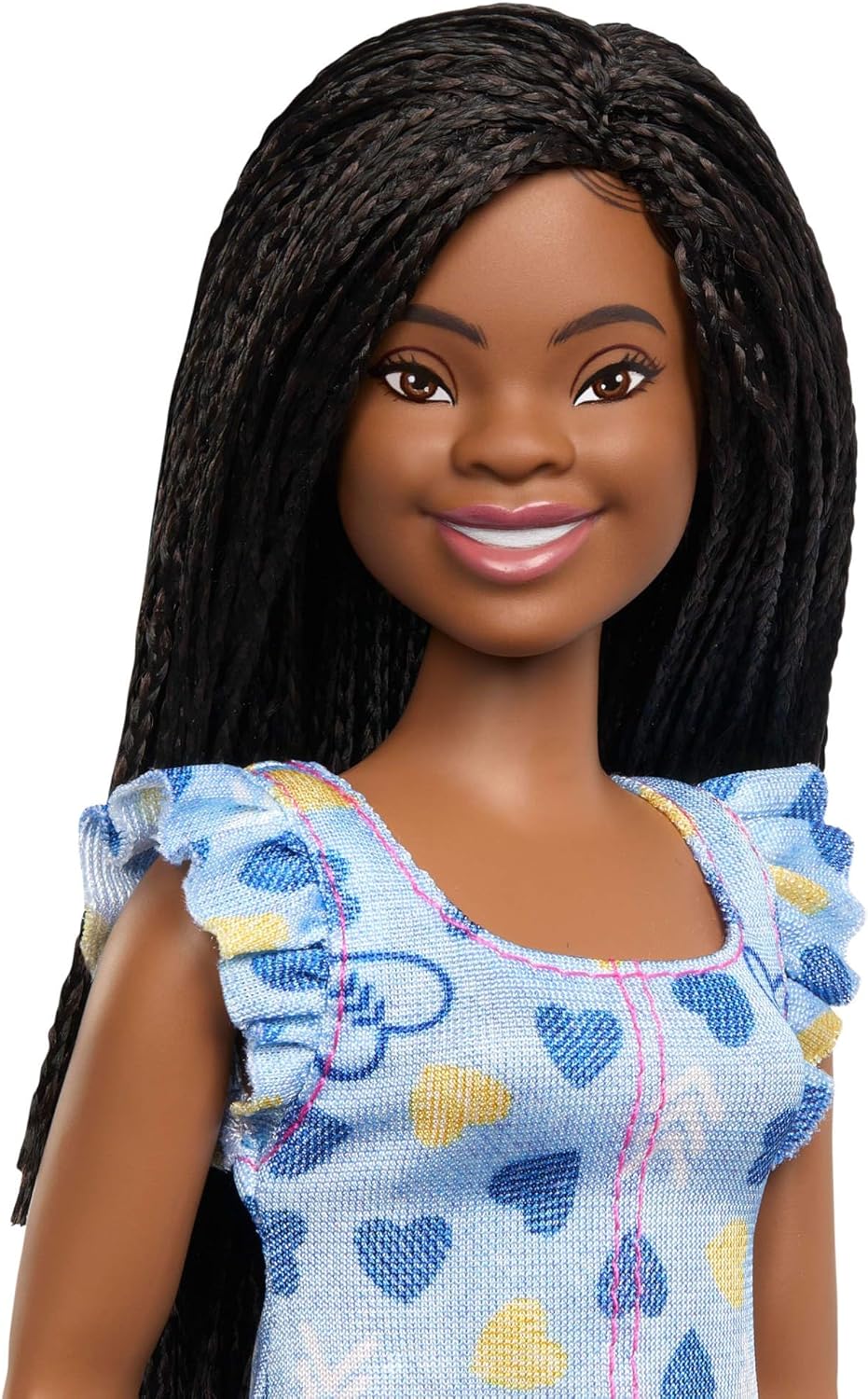 Barbie Fashionistas Doll #229, Barbie Doll with Down Syndrome Wearing Heart-Print Dress, Created in Partnership with the National Down Syndrome Society, HYK14