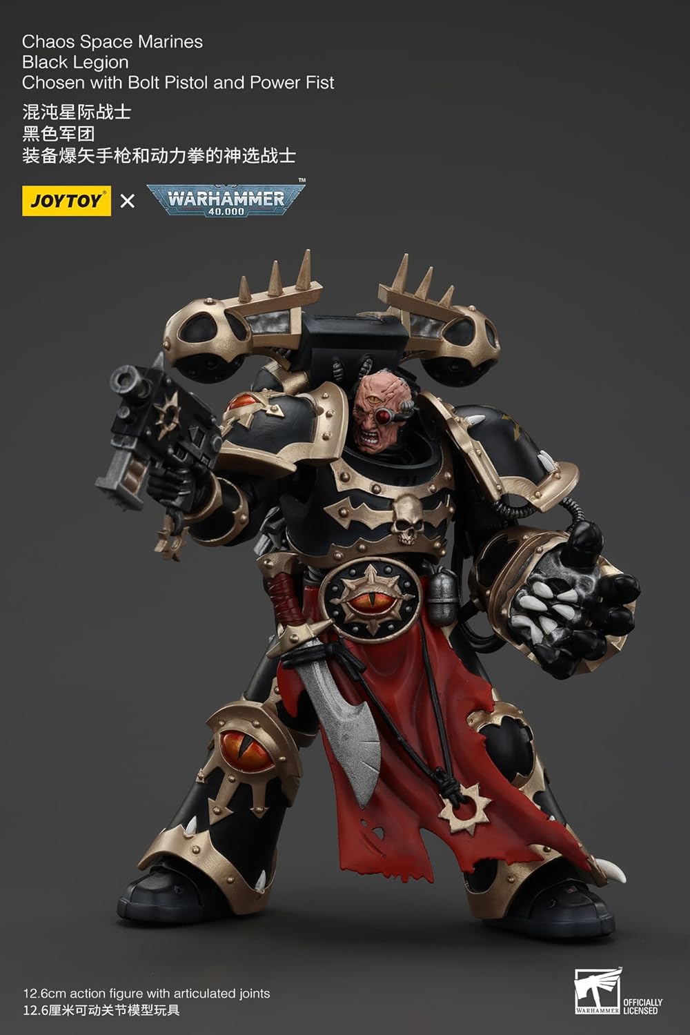 JoyToy Warhammer 40k: Black Legion Chosen with Bolt Pistol and Power Fist 1:18 Scale Action Figure