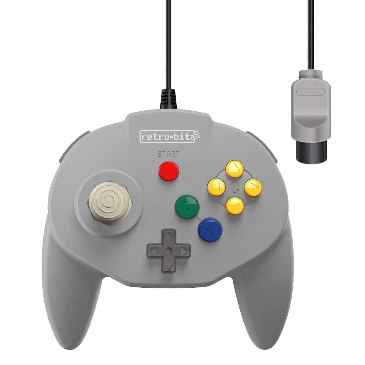 Retro-Bit Tribute 64 Wired N64 Controller for Nintendo 64 - Original Port - (Classic Grey