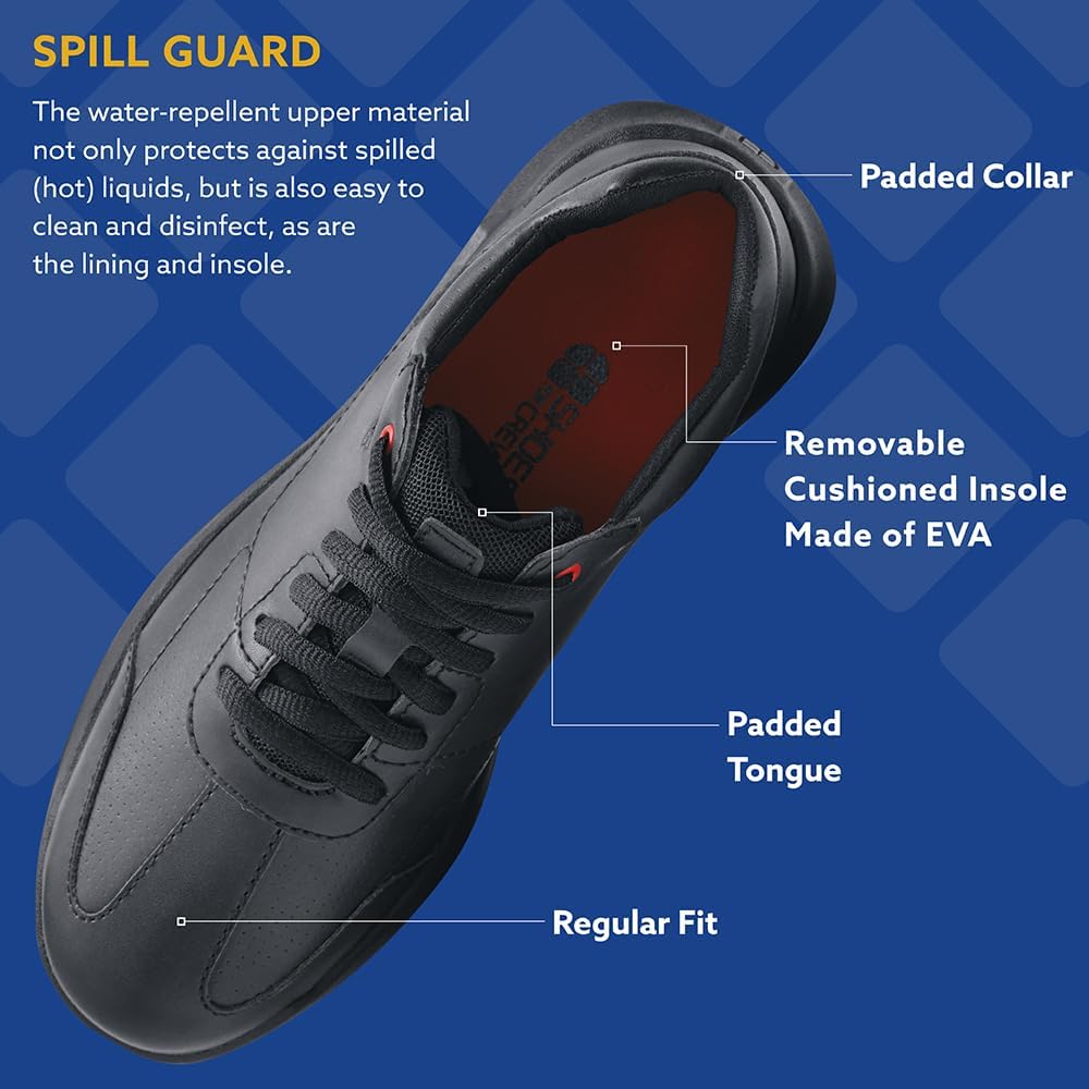 Shoes for Crews Men's Vegan Leather Slip-Resistant Work Sneakers – Comfortable, Water-Repellant, Non-Slip, Removable Insoles, Ideal for Restaurant Catering Kitchen, Chef-Footwear – Freestyle II