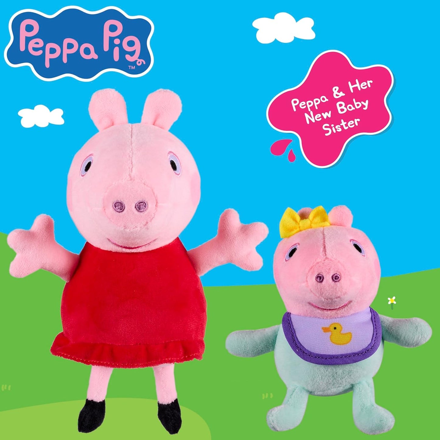 Peppa Pig 2-Pack Plsuhies - Peppa with Baby Sister Evie - Stuffed Animal Pre-School Toys