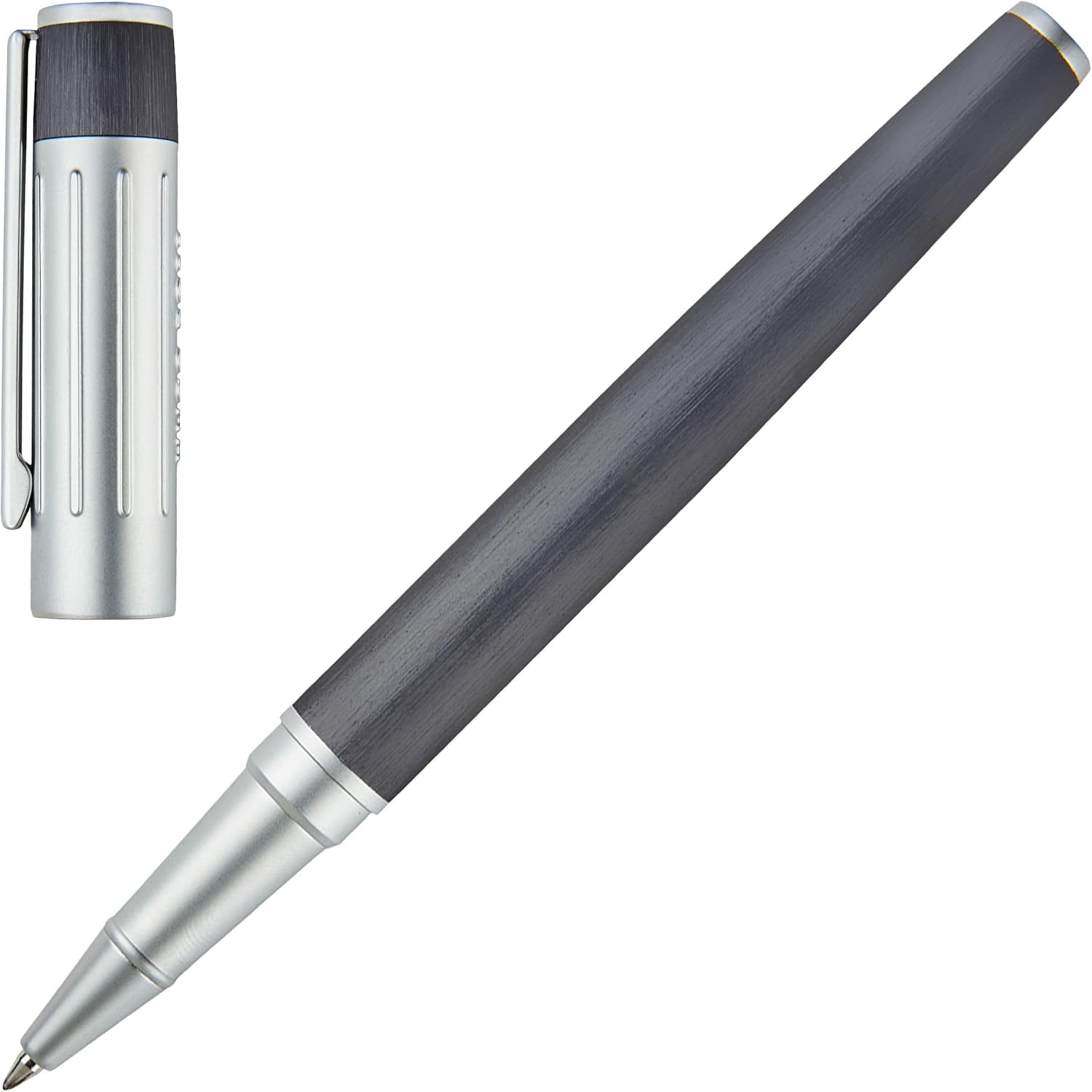 Hugo Boss Gear Ribs HSV3065D Brass and Aluminium Rollerball Pen Gun Length 13.8cm Black Ink