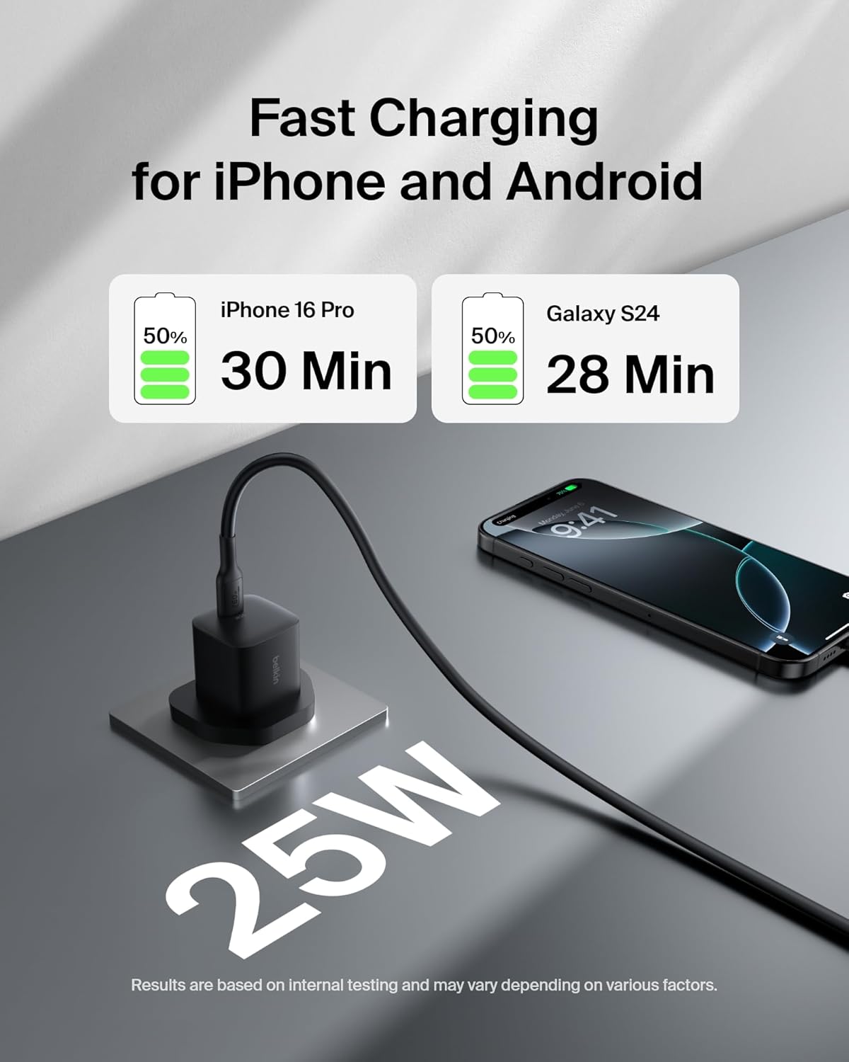 Belkin USB-C Plug 25W - USB-C Phone Charger PD 3.0 Fast Charging with PPS for Apple iPhone 16, iPhone 15 Plus, Pro, Pro Max, iPad Pro, Samsung Galaxy S25, Pixel 9, Nintendo Switch, & More