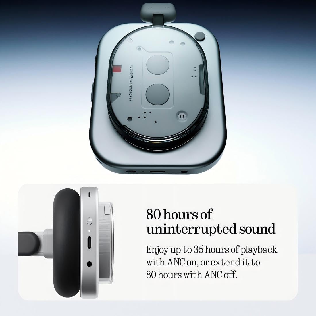 Nothing Headphone (1) Wireless Over Ear Headphones with Active Noise Cancelling, Up to 80 Hours of Battery Life, Hi-Res, Spatial Audio, Water Resistance