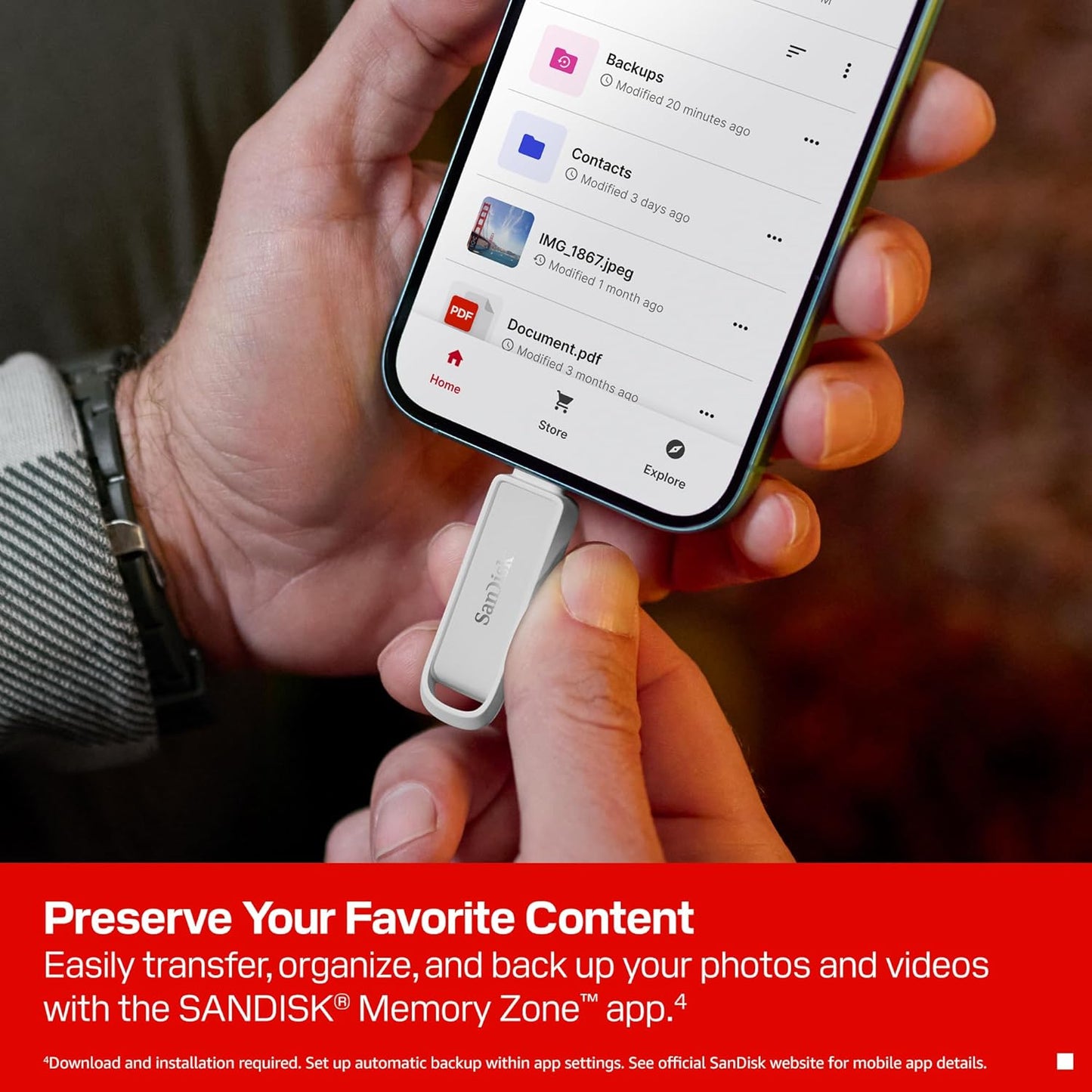 SanDisk Phone Drive for USB Type-C devices 128GB (for smartphones, tablets, and computers, speeds up to 150MB/s, autobackup, data recovery) Arctic White