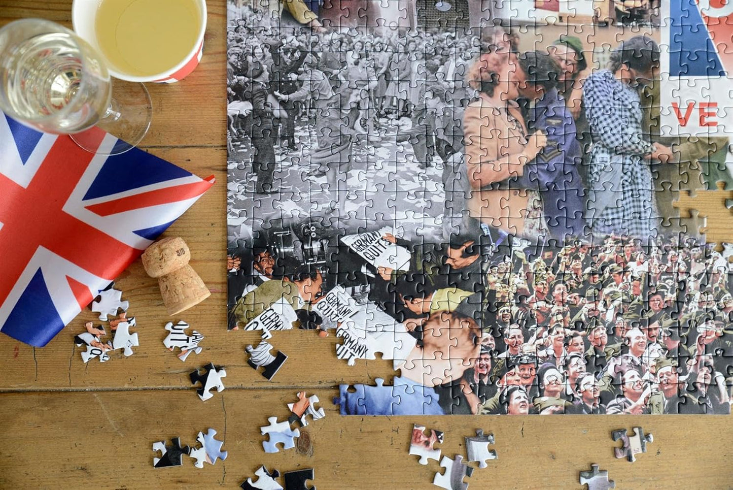 VE Day 80th Anniversary Jigsaw Puzzle – 1000 Piece WWII Commemorative Puzzle by Imperial War Museum – Historical Montage of Troops, Headlines & Celebrations