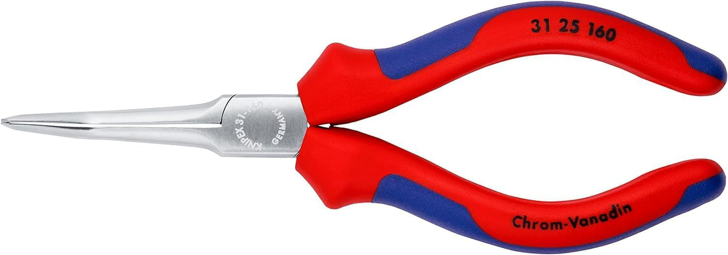 Knipex Flat Nose Pliers (Needle-Nose Pliers) chrome-plated, with multi-component grips 160 mm 31 25 160