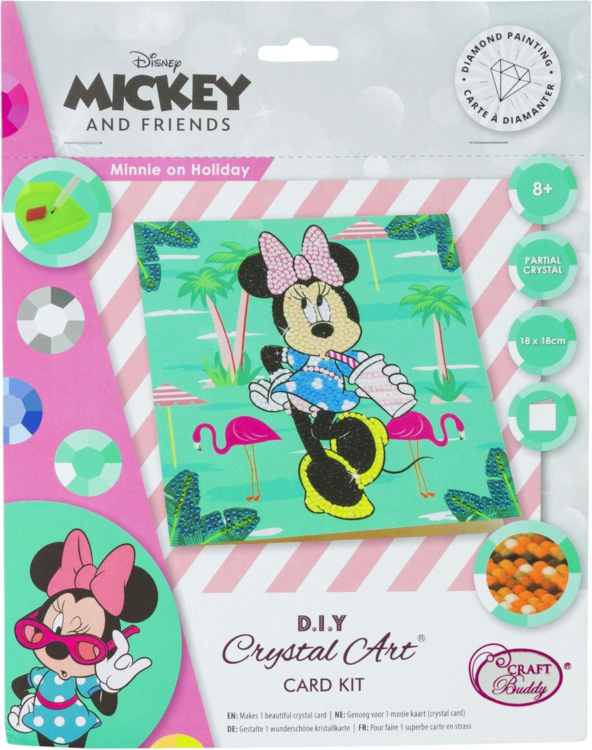 Minnie on Holiday 18x18cm Crystal Art Card