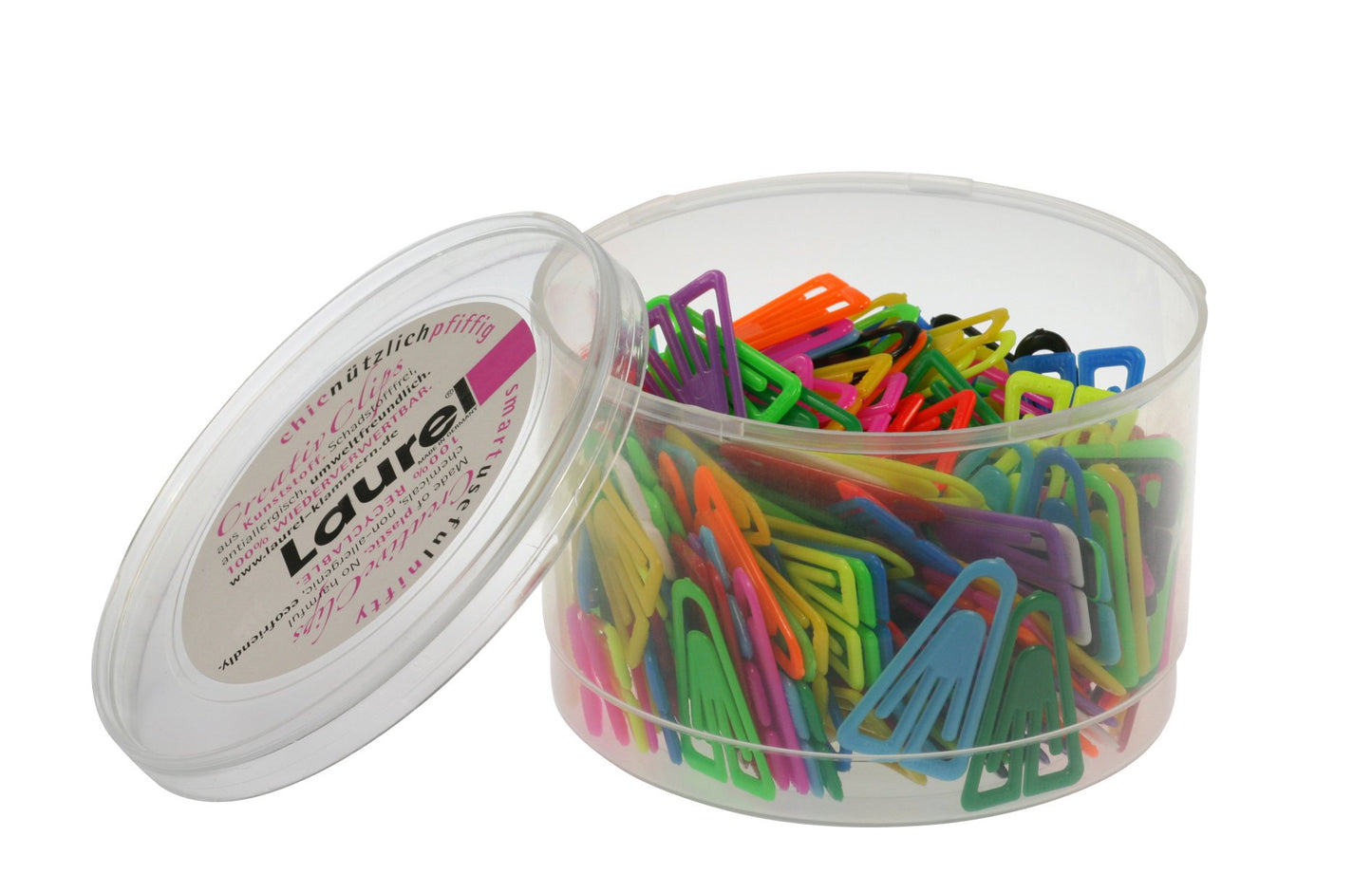 Laurel Plastiklips Reusable & Recyclable Paperclips - Assorted 35mm Tub of 200