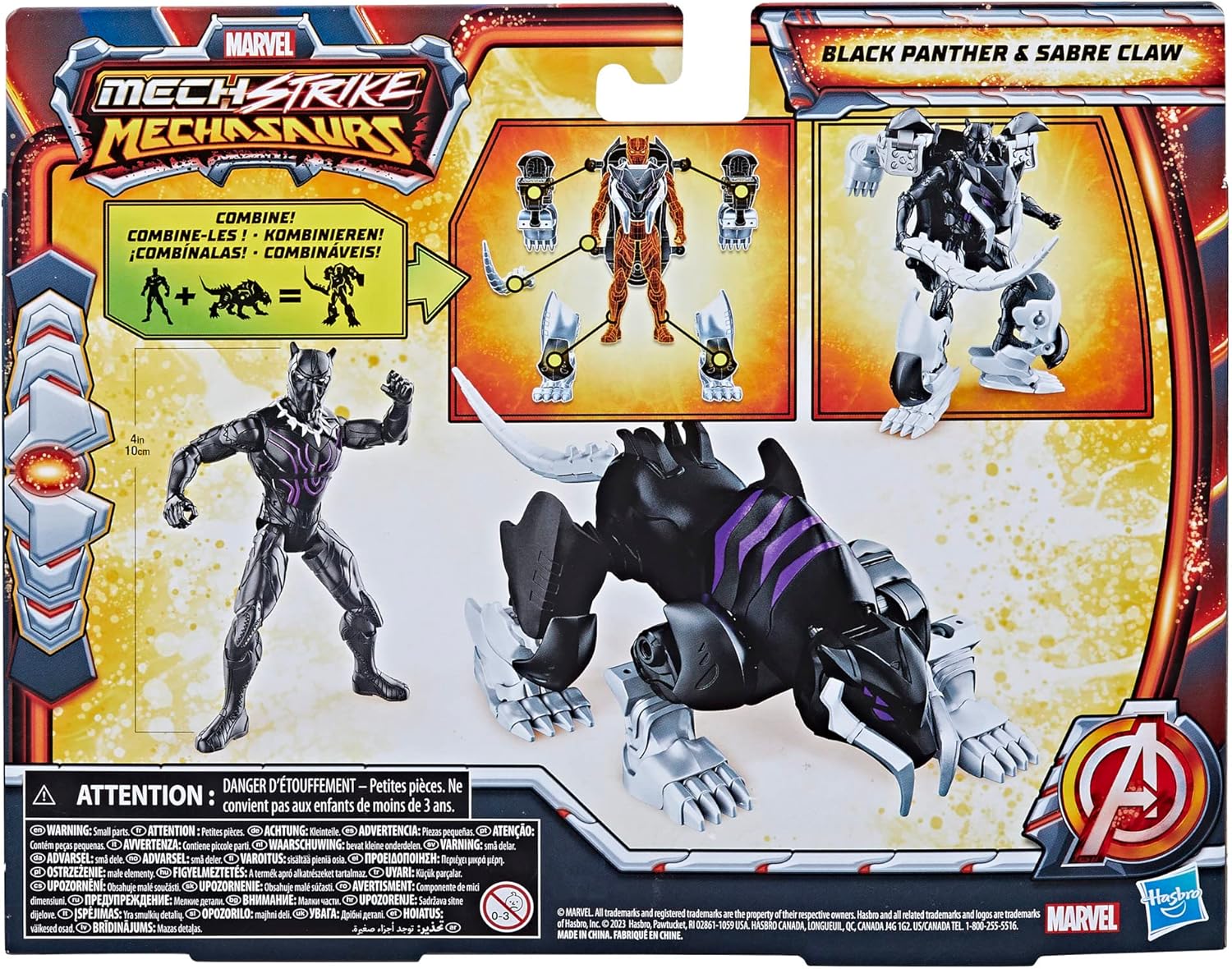 Marvel Mech Strike Mechasaurs, 4-Inch Black Panther with Sabre Claw Mechasaur Action Figures, Super Hero Toys for Kids Ages 4 and Up
