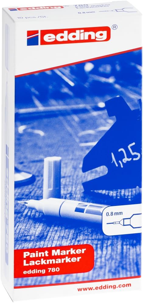 edding 780 paint marker - white - 10 pens - round tip 0.8 mm - paint marker for marking and labelling metal, glass, rocks or plastic - heat-resistant, permanent, smudge-proof and waterproof