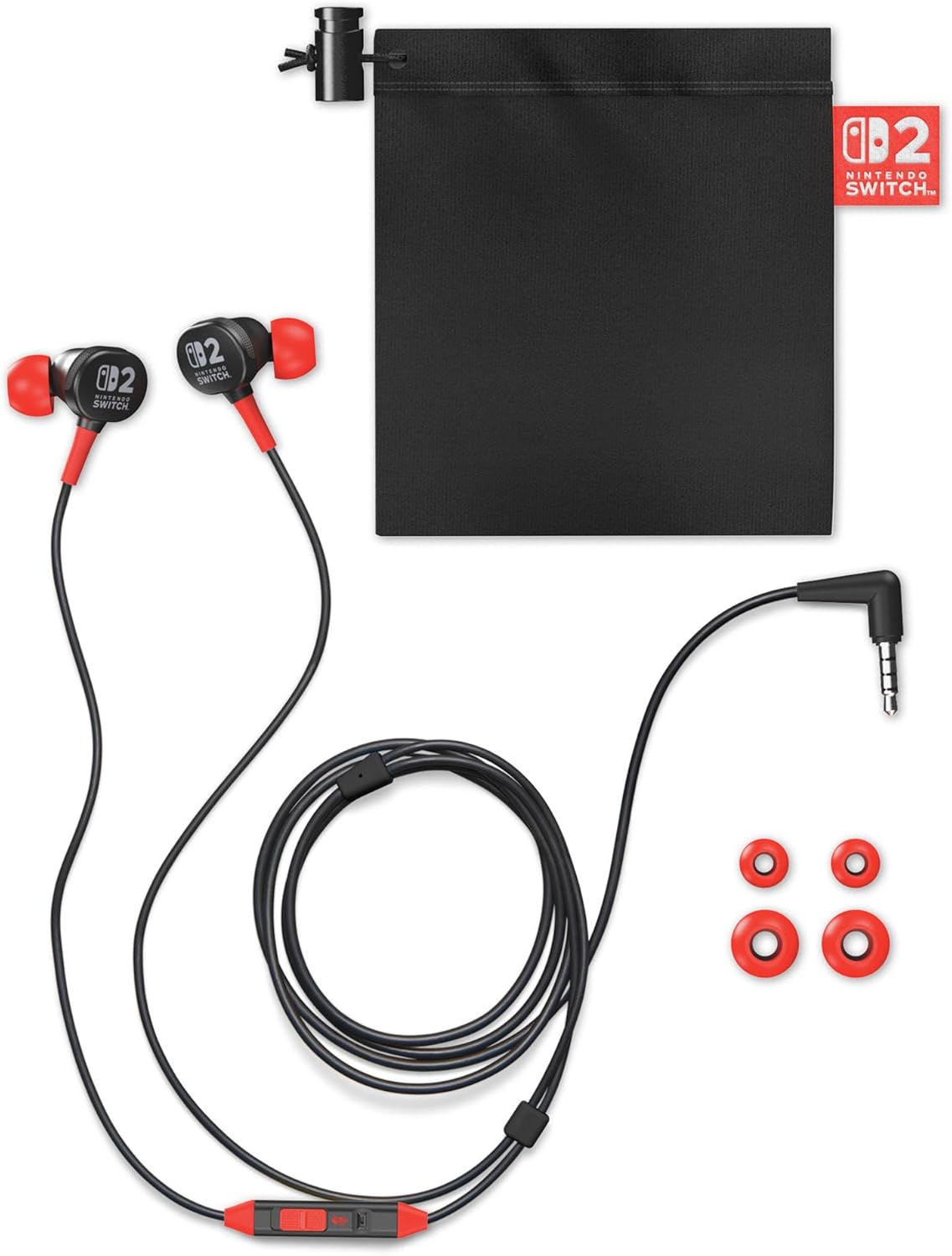 PowerA Wired Earbuds for Nintendo Switch 2 - Black, Officially Licensed, 8 mm Speaker Drivers, in-ear Design, 3 Swappable Tips, includes Drawstring Storage Bag