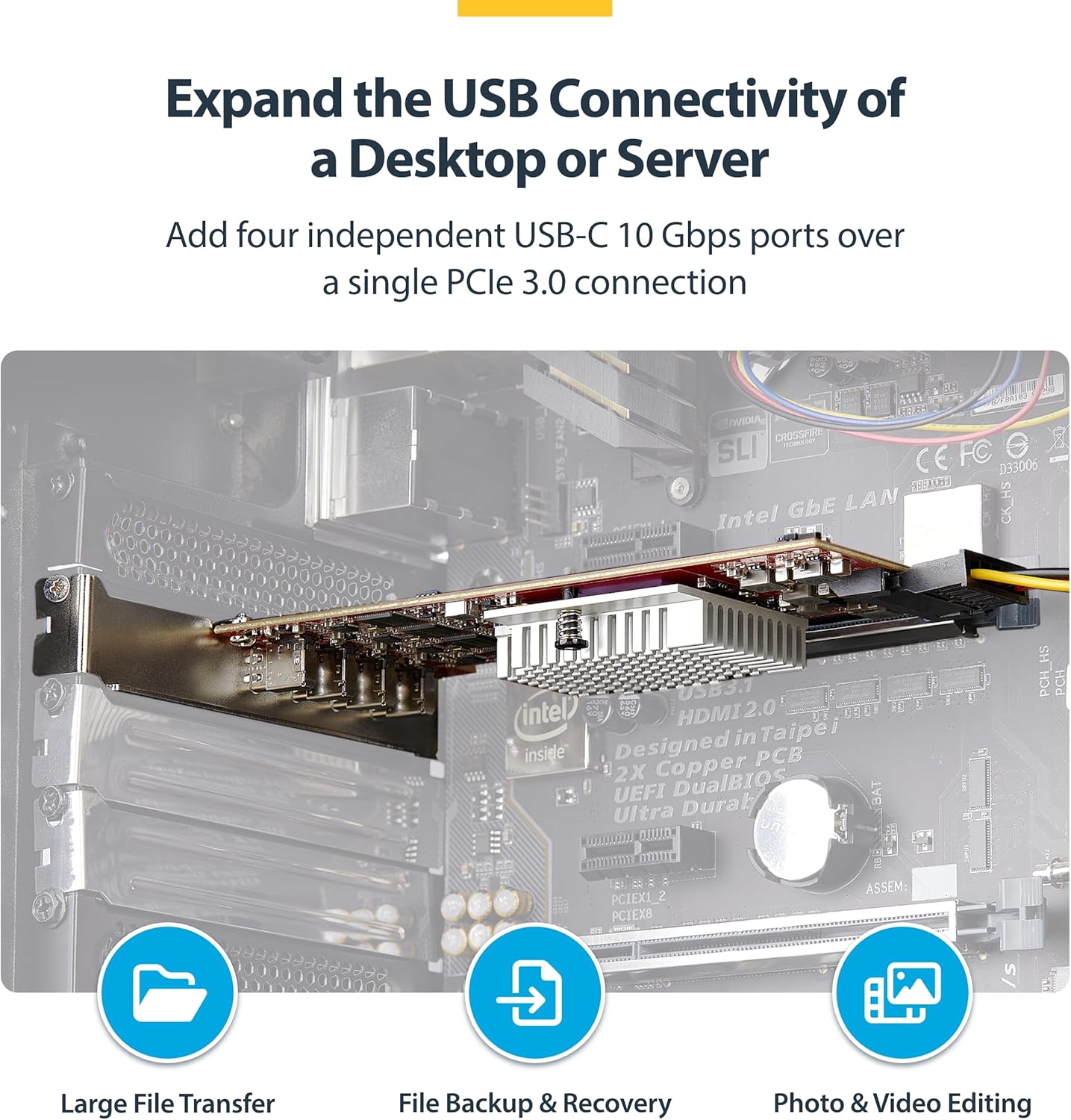 StarTech.com Carte PCIe USB-C 4 Ports, USB 3.2 10 Gbps, Carte d'Extension PCI Express, 4 Contrôleurs Indépendants